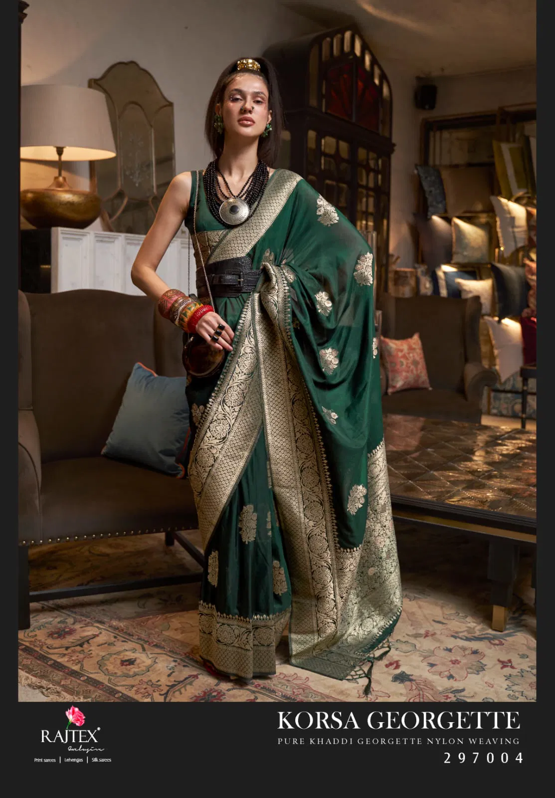 Rajtex Korssa Georgette Khadi Georgette Handloom Weaving Saree Collection