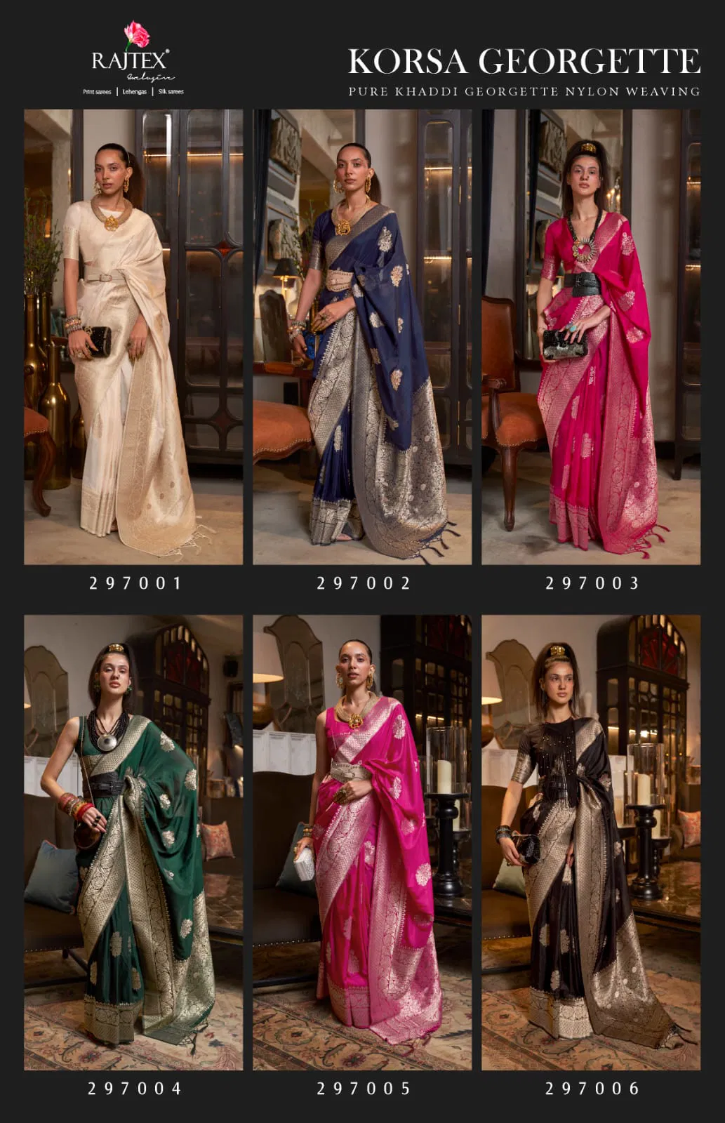 Rajtex Korssa Georgette Khadi Georgette Handloom Weaving Saree Collection