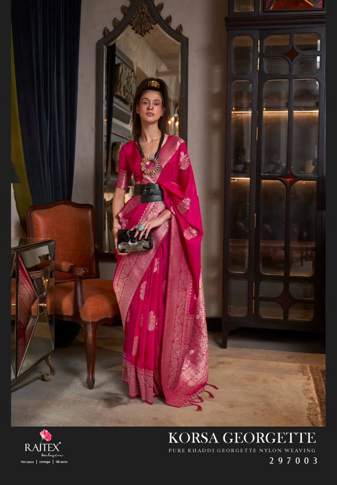 Rajtex Korssa Georgette Khadi Georgette Handloom Weaving Saree Collection