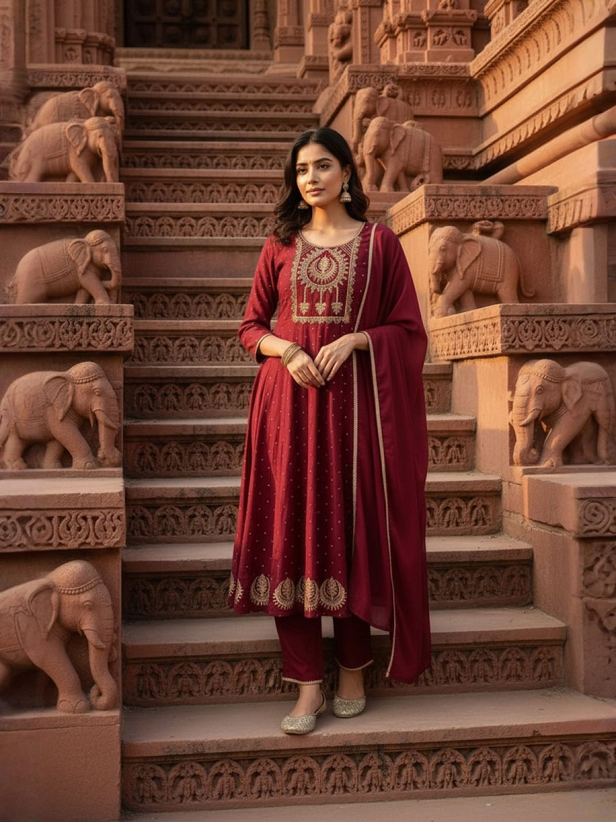 Navya Kurti 232 Party Wear Embroidery Worked Vichitra Silk Top with Pant and Dupatta Se
