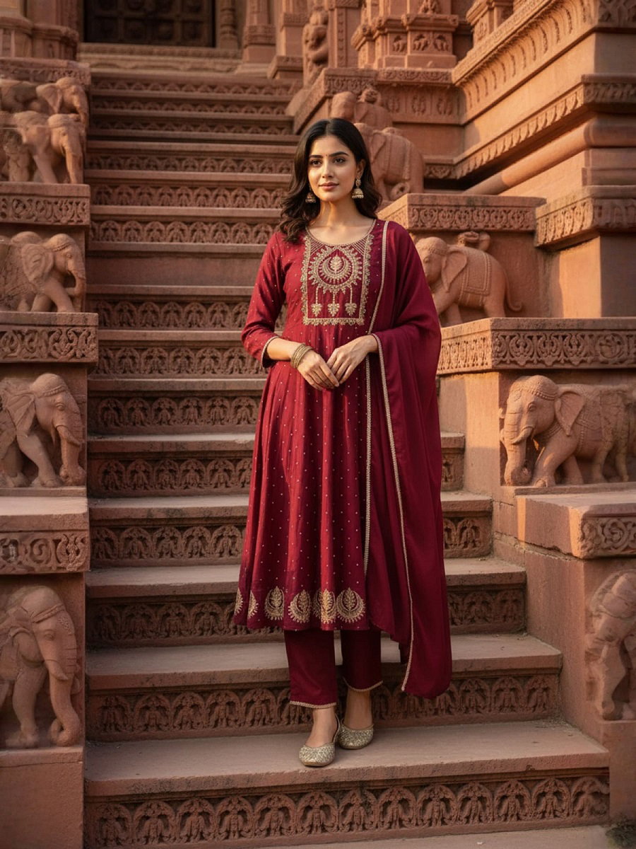 Navya Kurti 232 Party Wear Embroidery Worked Vichitra Silk Top with Pant and Dupatta Se
