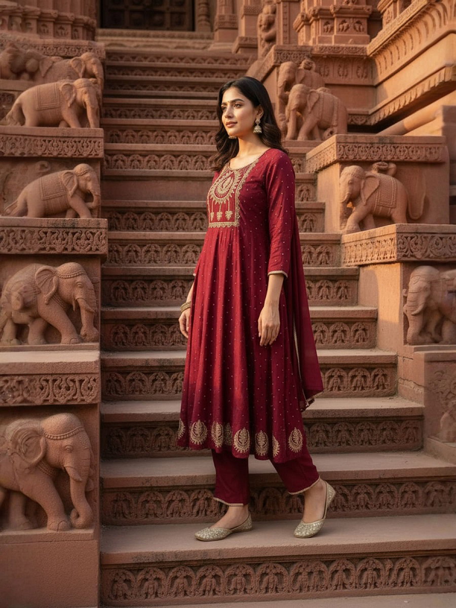 Navya Kurti 232 Party Wear Embroidery Worked Vichitra Silk Top with Pant and Dupatta Se