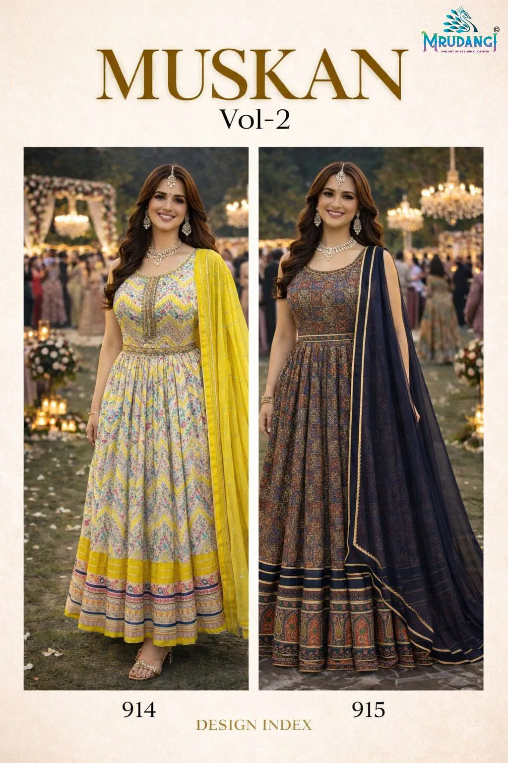 Mrudangi Muskan Vol 2 Soft Dola Silk Printed With Handworked Gown With Dupatta Collection
