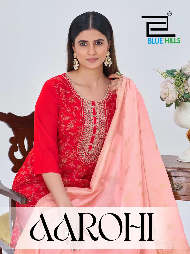 Blue Hills Aarohi Plus Size Rayon With Foil Printed Kurti With Bottom Dupatta