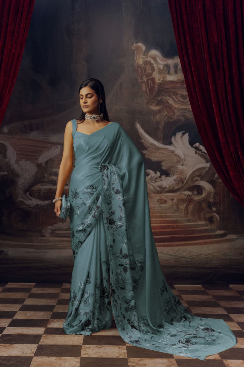 Sf Roohani Japan Satin Digital Print Saree Collection