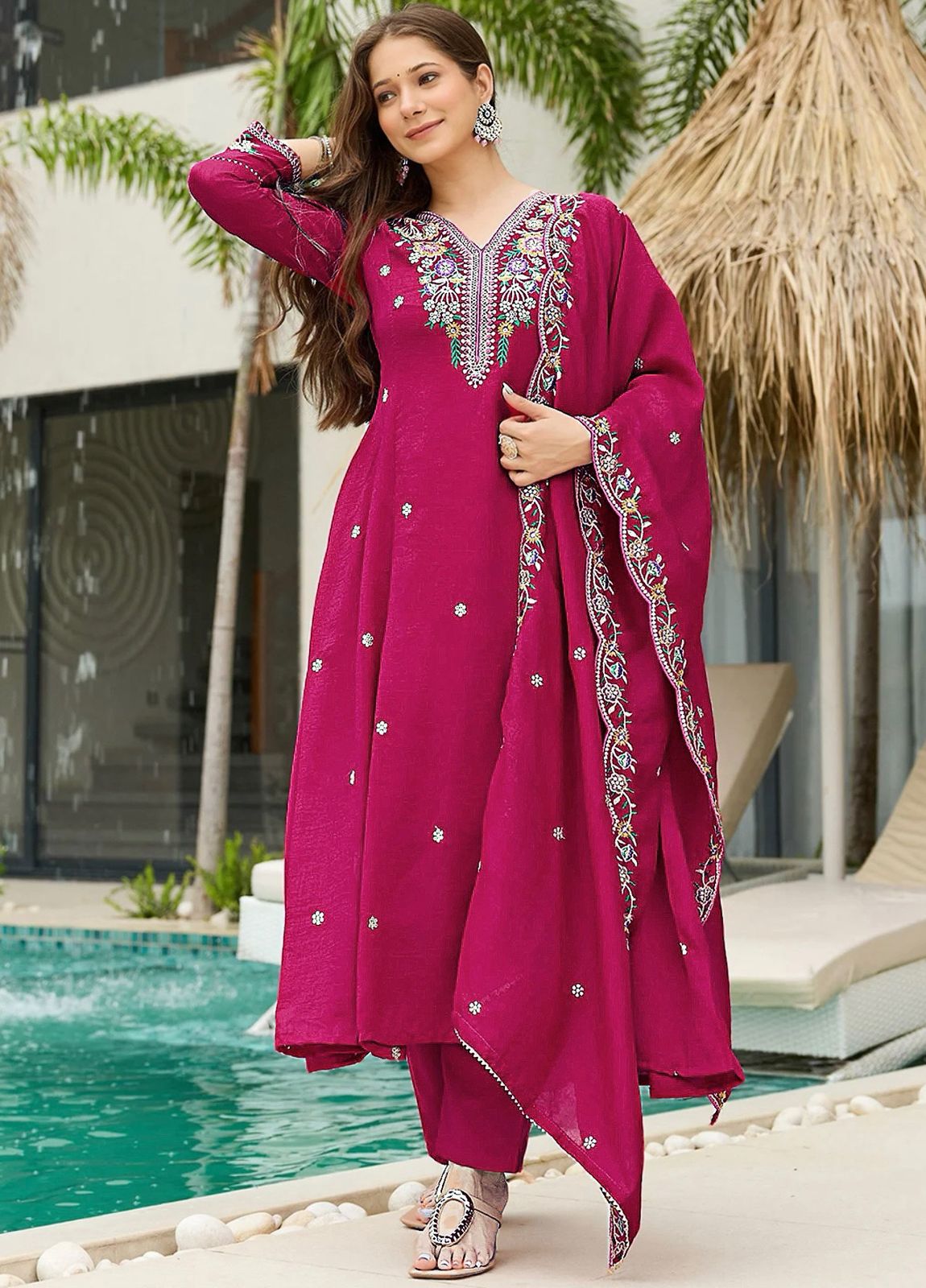 Sf Pihu Vichitra Silk With Embroidery Work Kurta With Pent And Dupatta