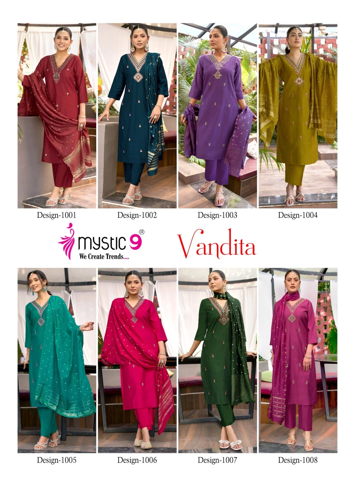 Mystic 9 Vandita Vol 1 Vertican Slub Handwork Straight Top With Bottom And Dupatta