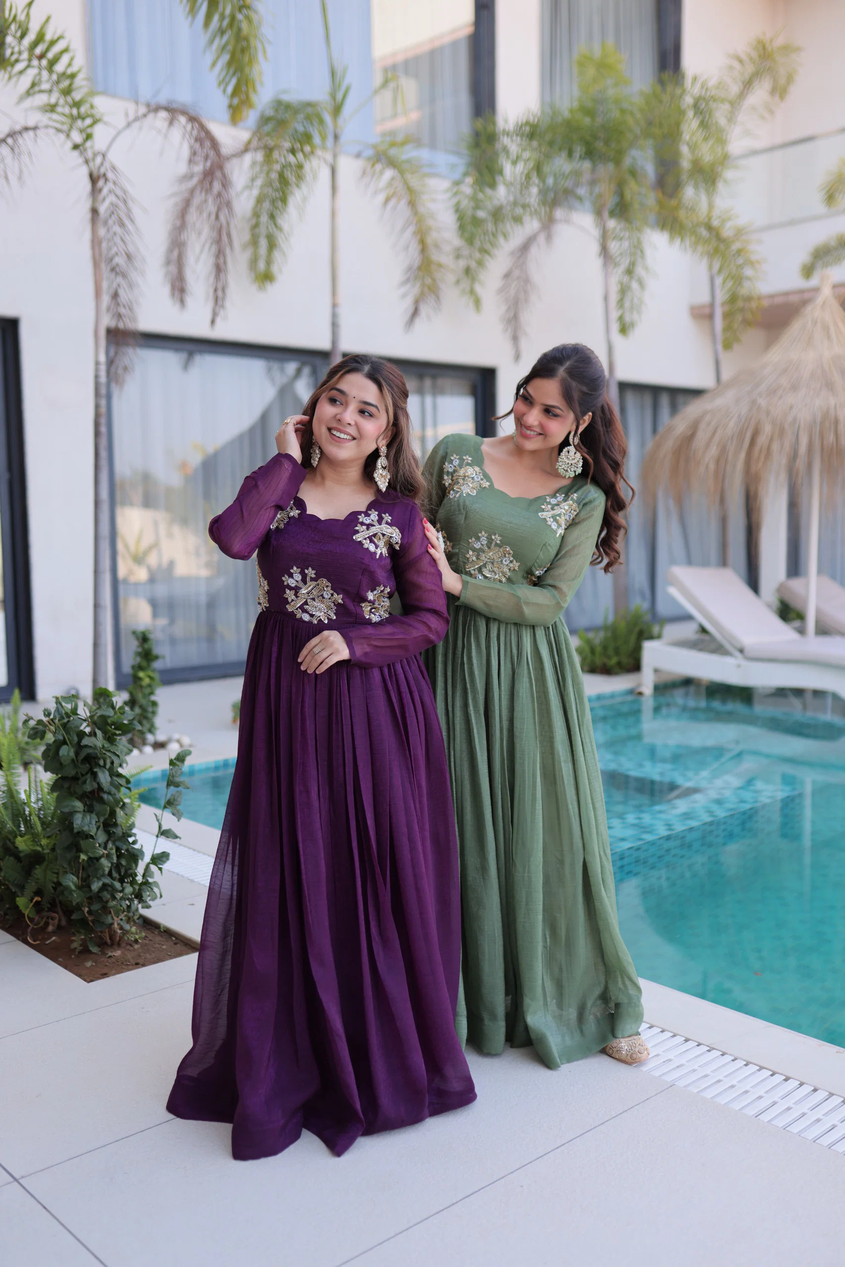 Lekha KA 1222 Silver Crunchy With Beads Embroidery Work Gown 