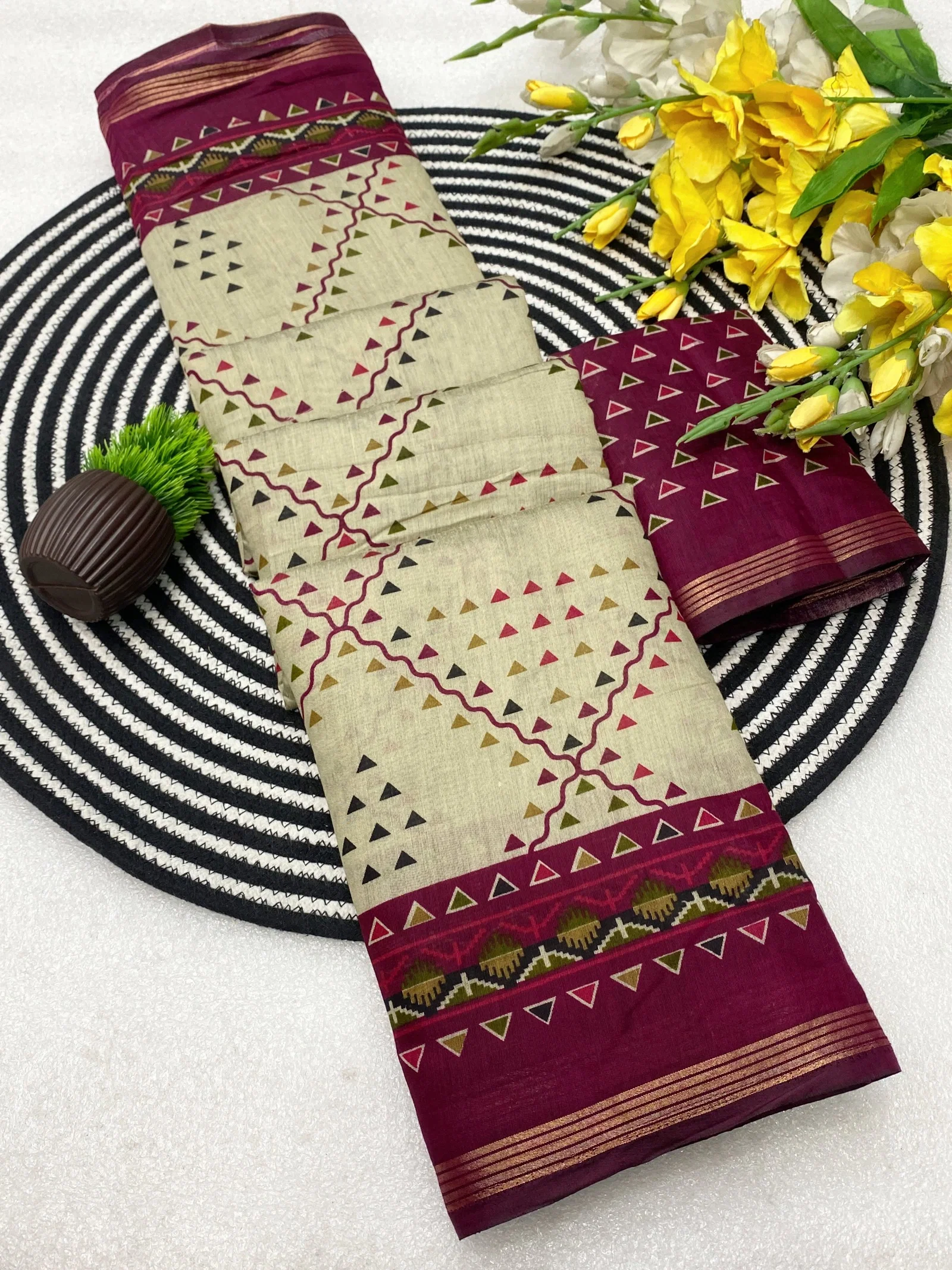 VLC MUL1006 Soft Mul Cotton Silk Ajarakh design and Pen Kalamkari Design Saree