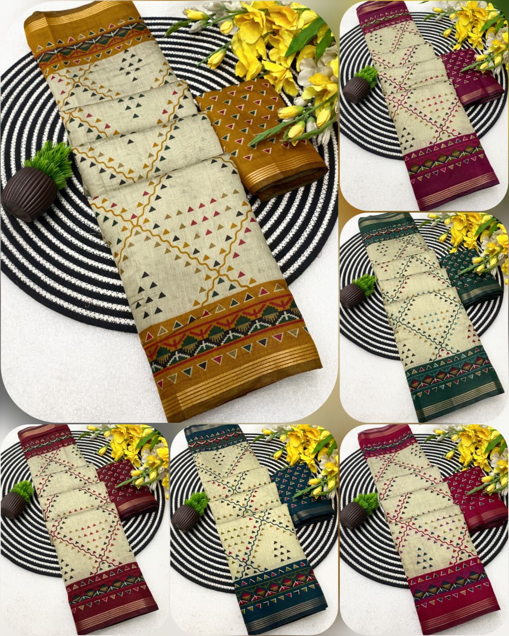 VLC MUL1006 Soft Mul Cotton Silk Ajarakh design and Pen Kalamkari Design Saree