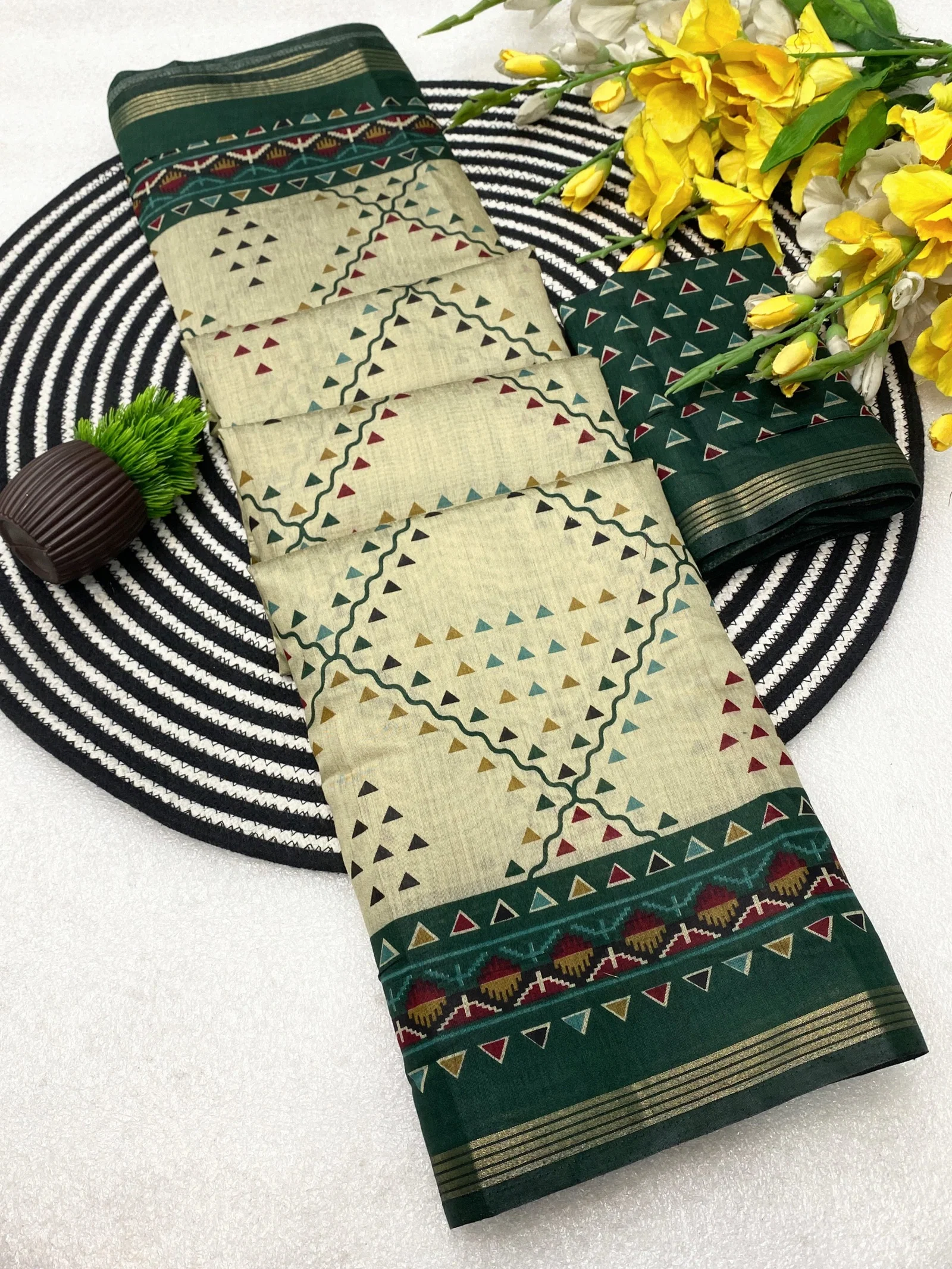 VLC MUL1006 Soft Mul Cotton Silk Ajarakh design and Pen Kalamkari Design Saree