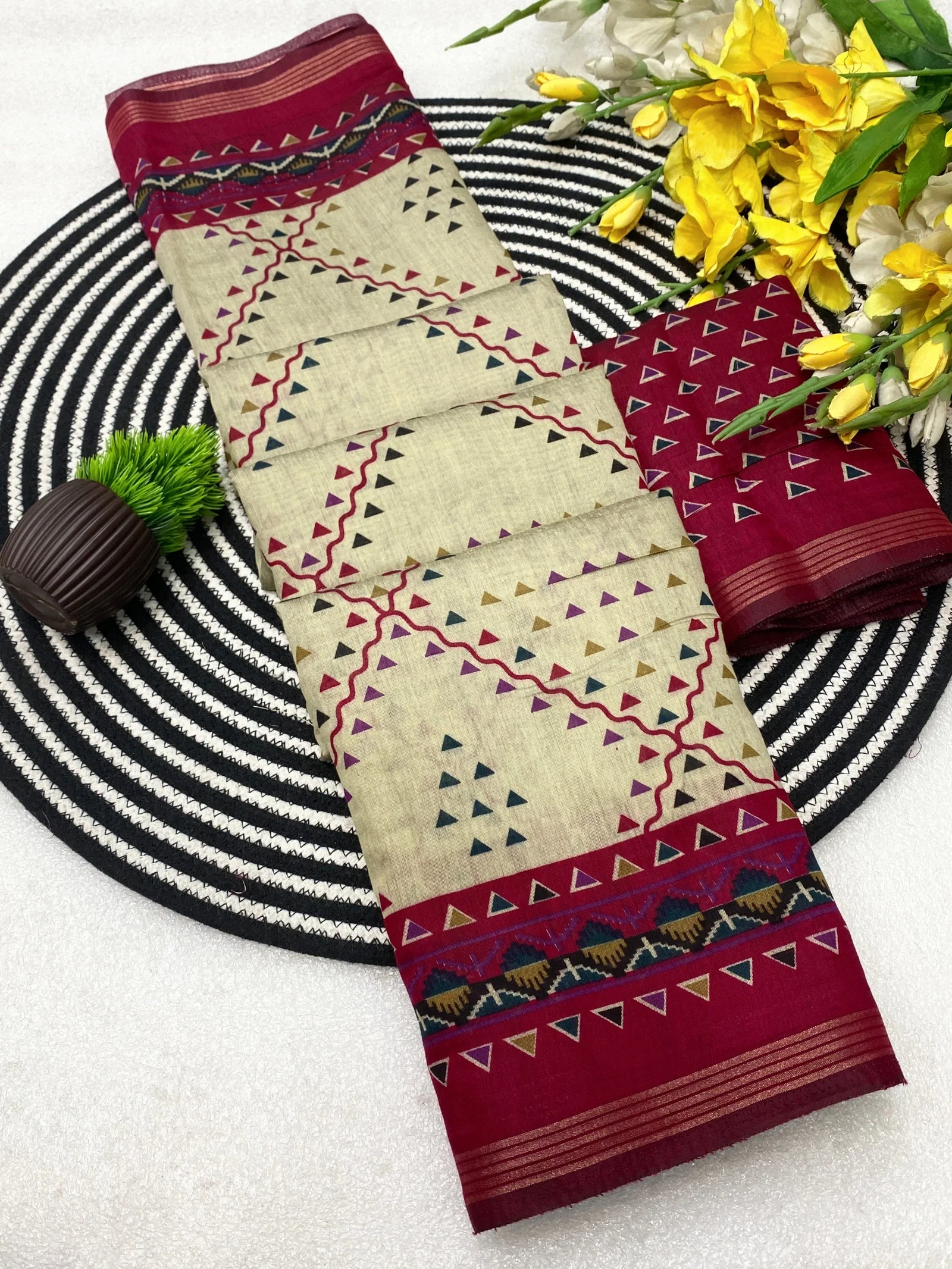 VLC MUL1006 Soft Mul Cotton Silk Ajarakh design and Pen Kalamkari Design Saree