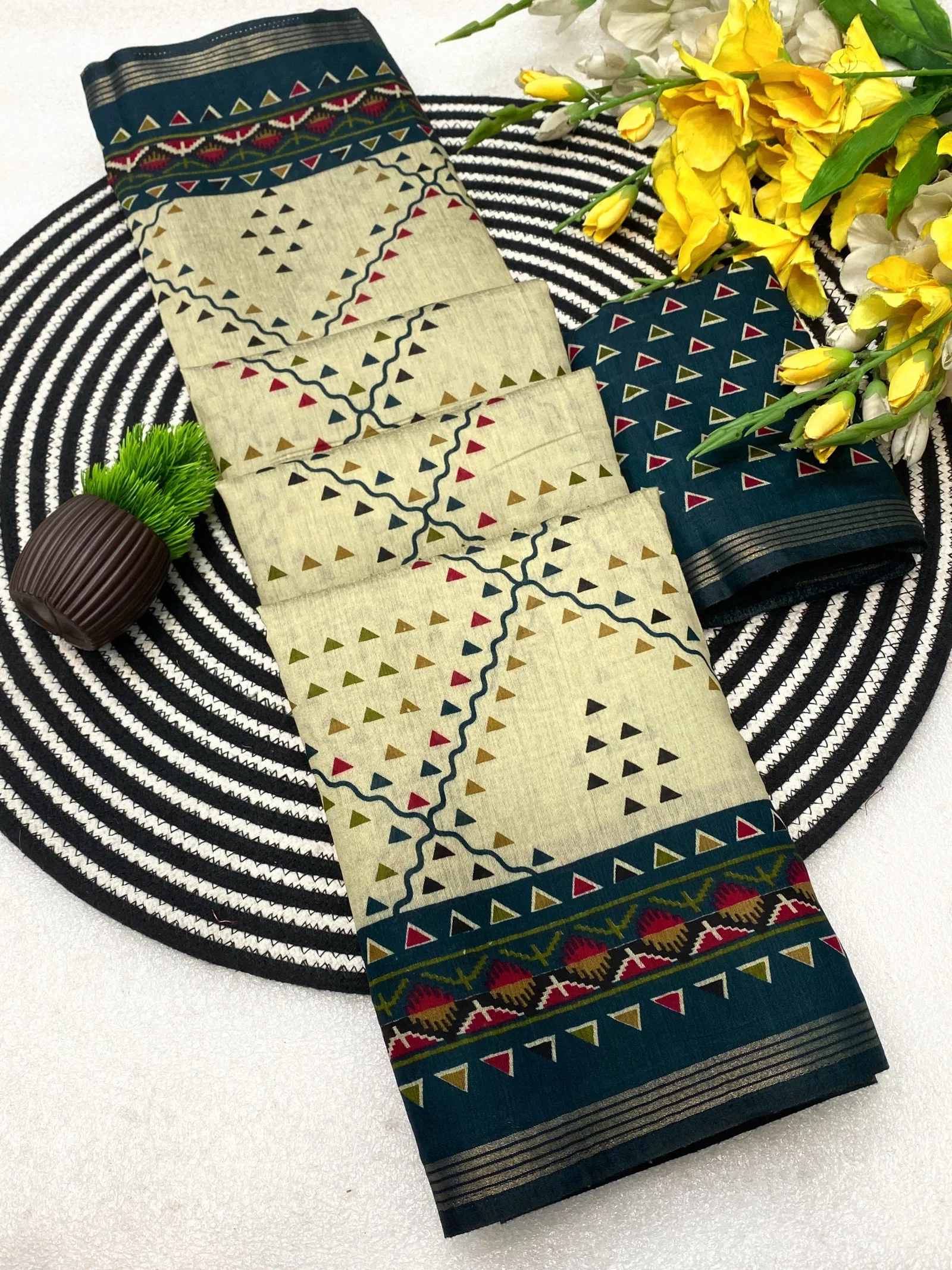 VLC MUL1006 Soft Mul Cotton Silk Ajarakh design and Pen Kalamkari Design Saree