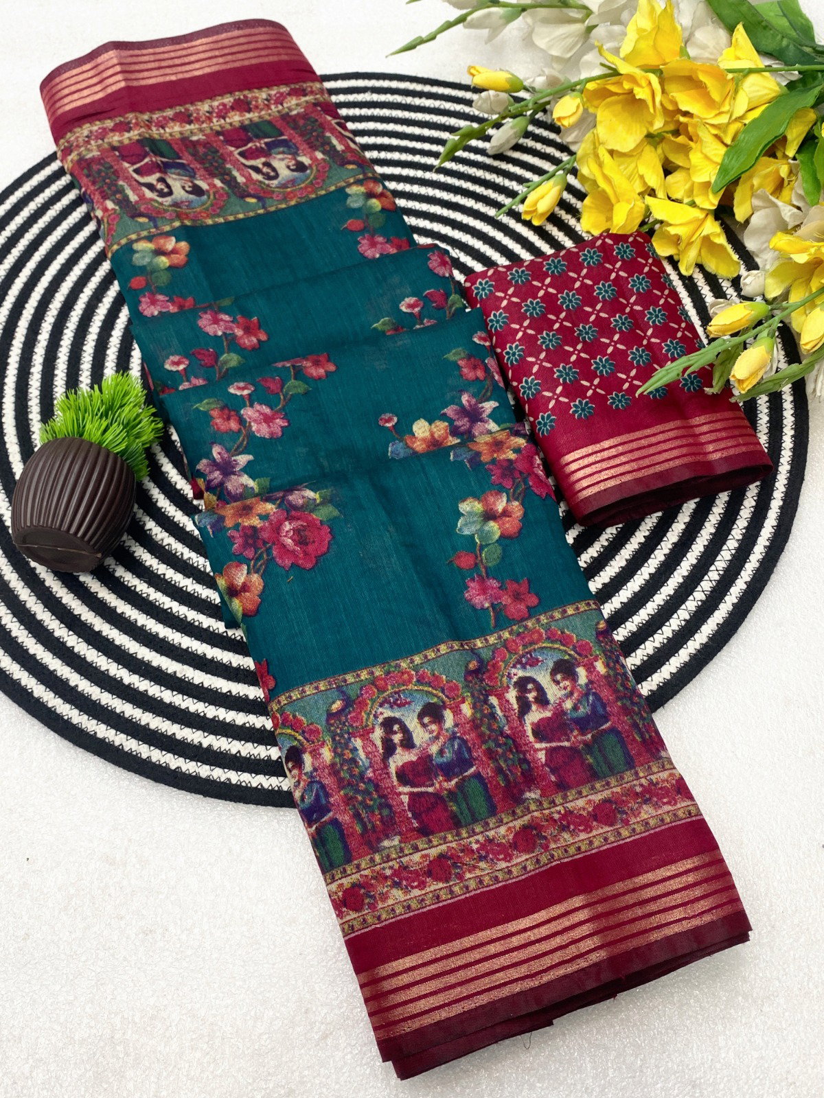 VLC MUL1008 Soft Mul Cotton Silk Ajarakh design and Pen Kalamkari Design Saree