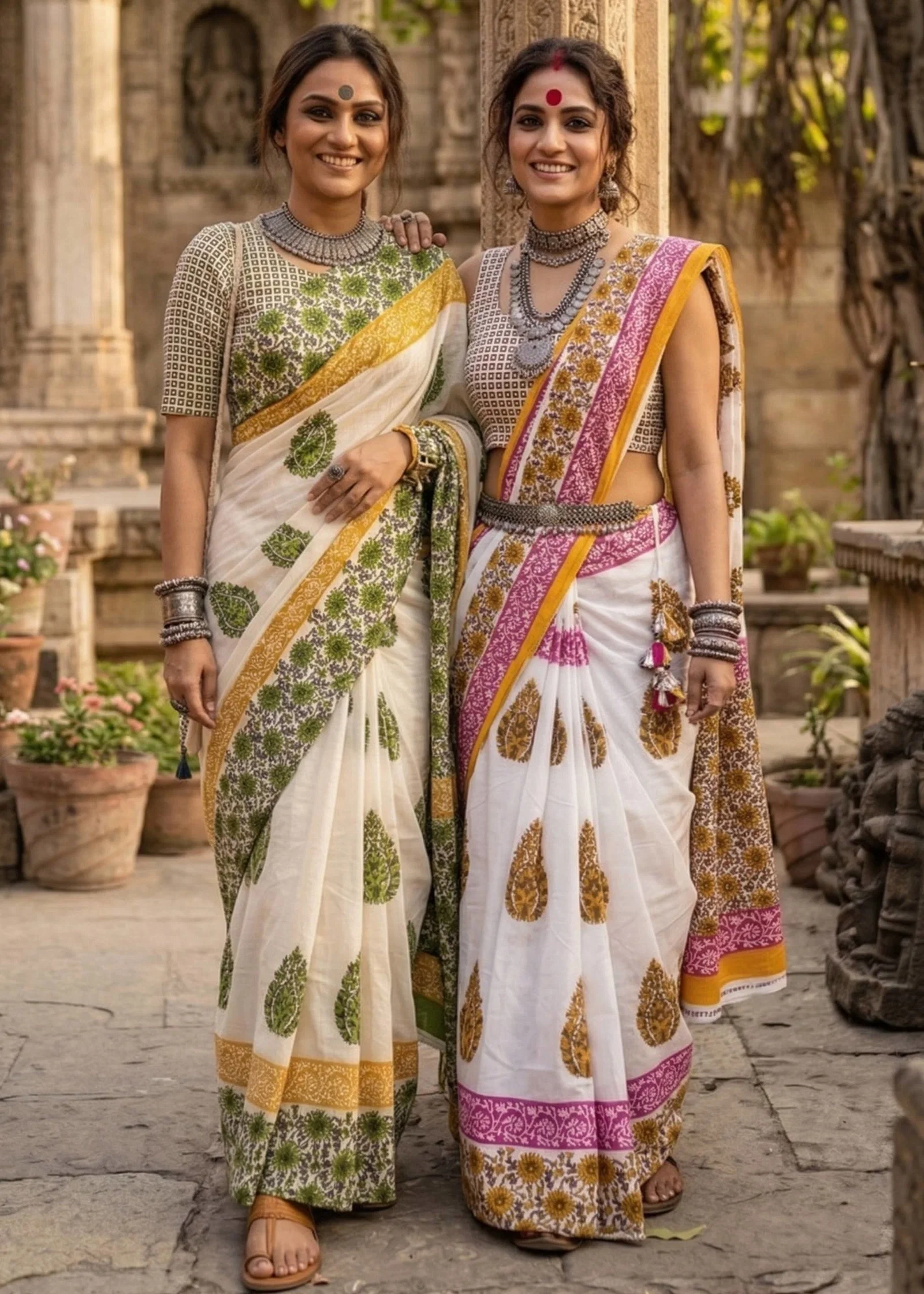 Sm yami 07 Mulmul Cotton Rajwadi Hand Block Printed Design Lunching Saree