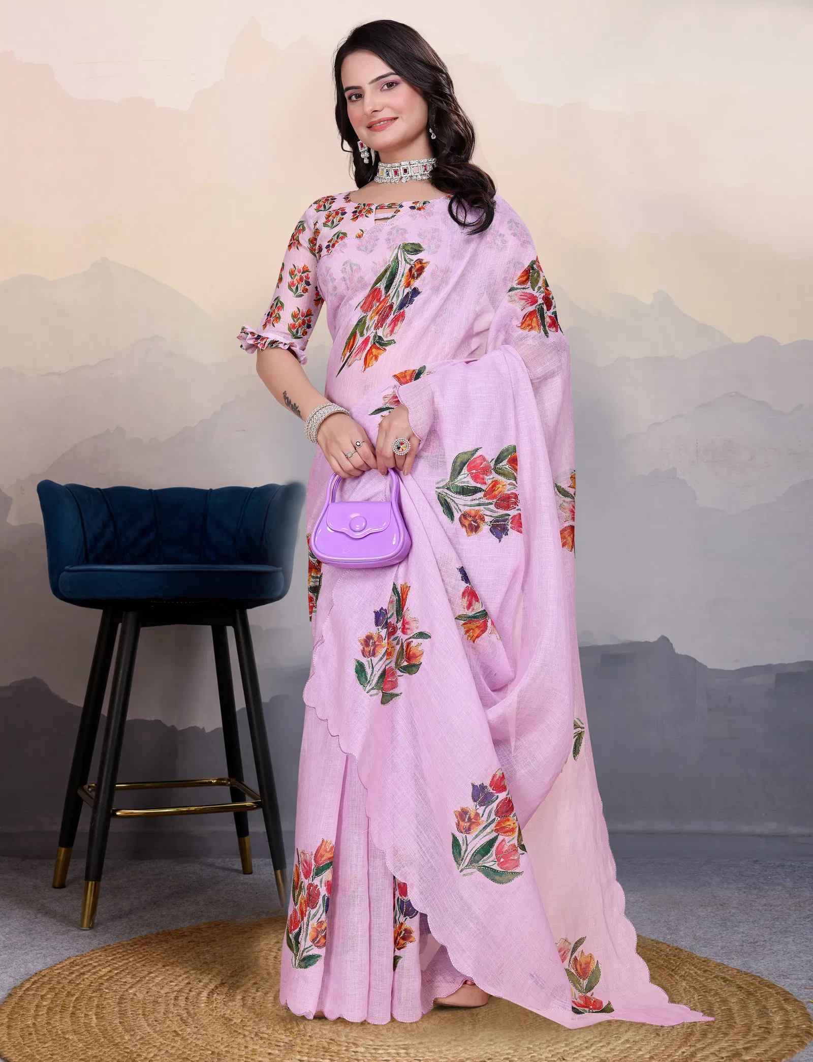 Pari Cotton Linen Aari Worked Digital Printed Saree Collection