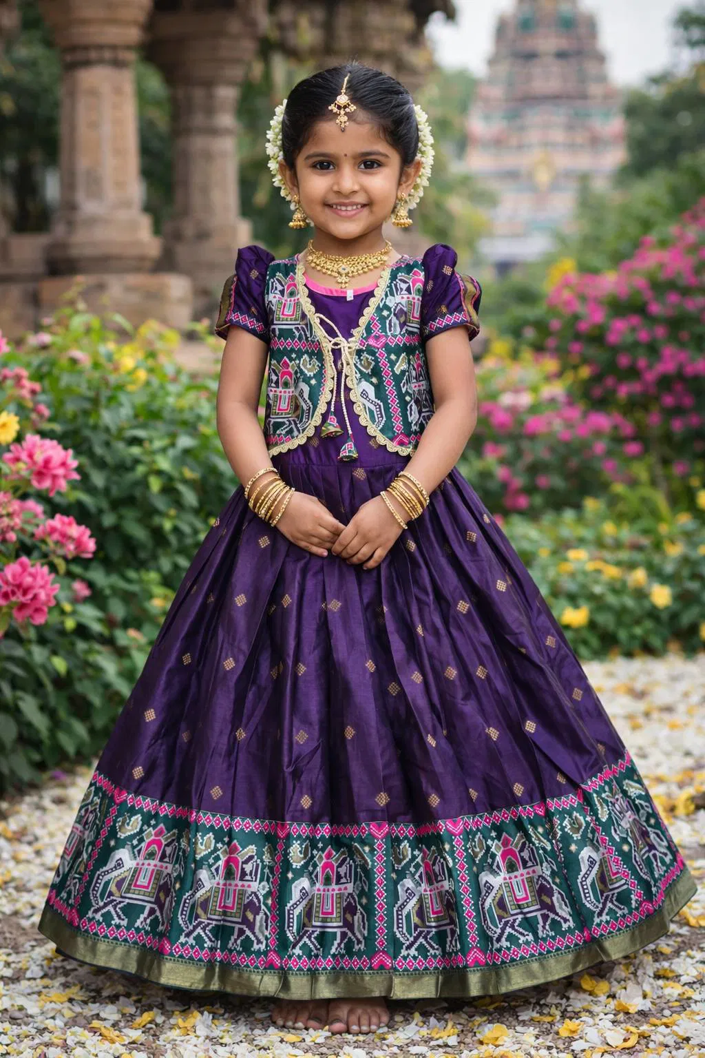 St D No 76 Silk Jacquard Worked Kids Gown With Koti Collection