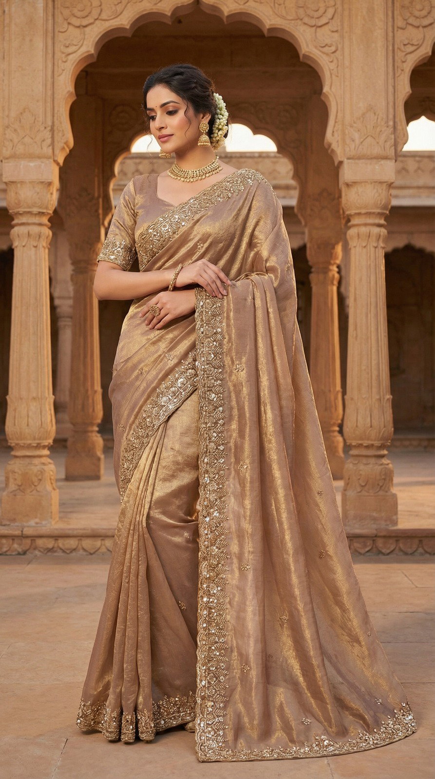 SF Maher Space Silk With Beautiful Original Gold Beeds Work Saree