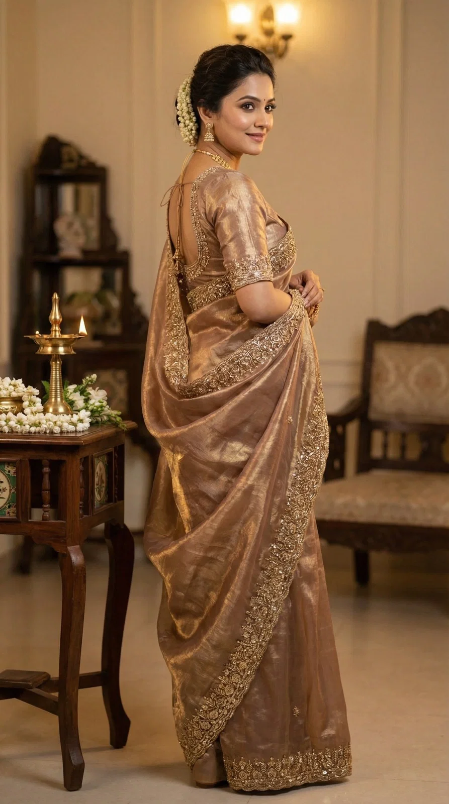 SF Maher Space Silk With Beautiful Original Gold Beeds Work Saree