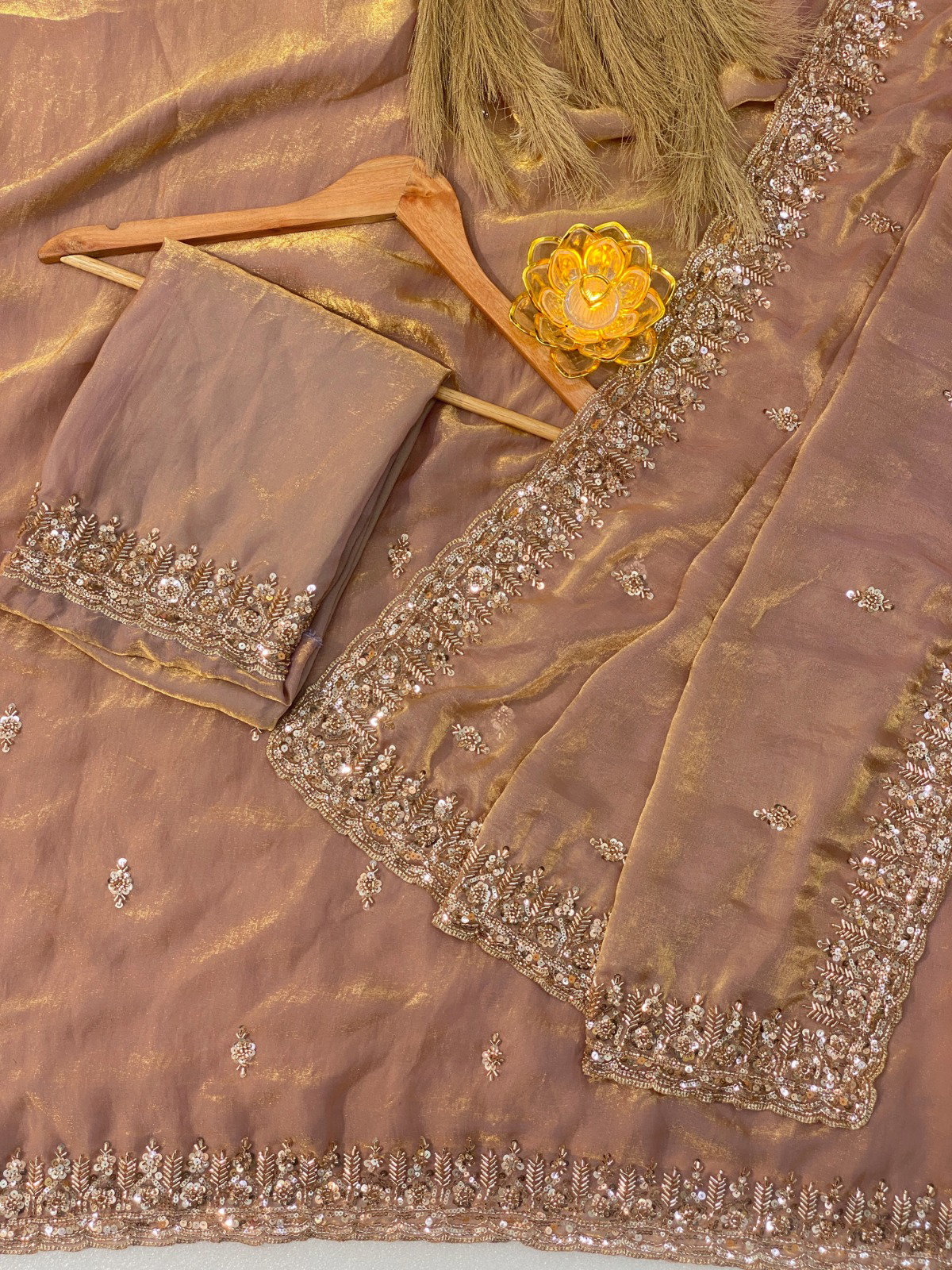 SF Maher Space Silk With Beautiful Original Gold Beeds Work Saree