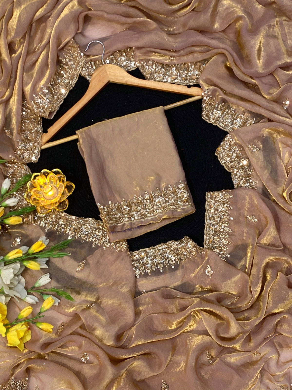 SF Maher Space Silk With Beautiful Original Gold Beeds Work Saree