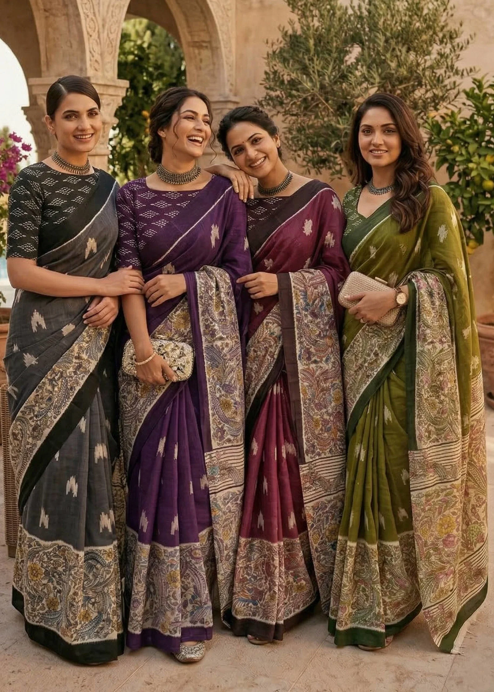 Sm Yami 09 Mulmul Cotton Ikat with Kalamkari Printed Design Lunching Saree