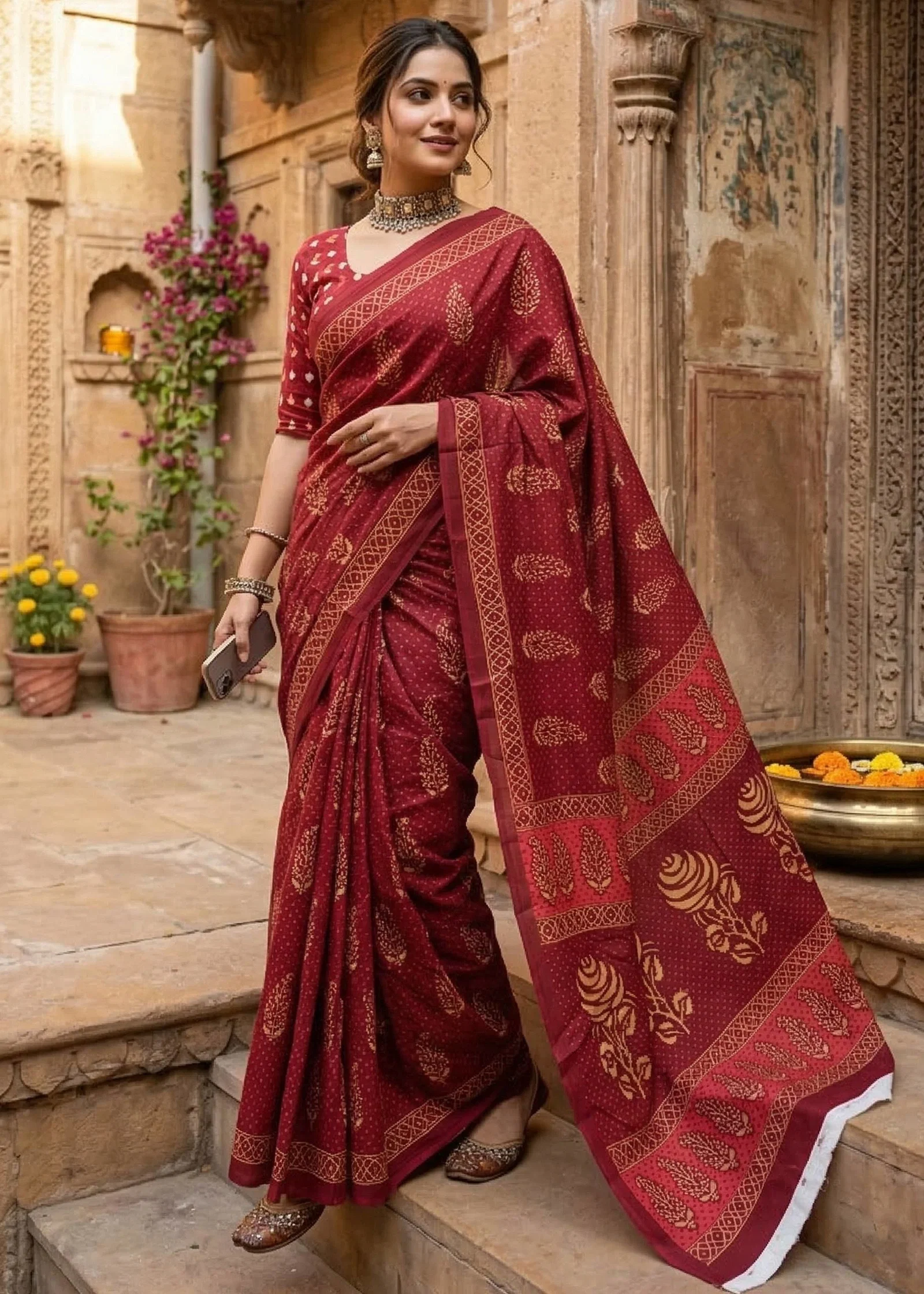 Sm yami 12 Mulmul Cotton Hand Block Printed Design Lunching Saree