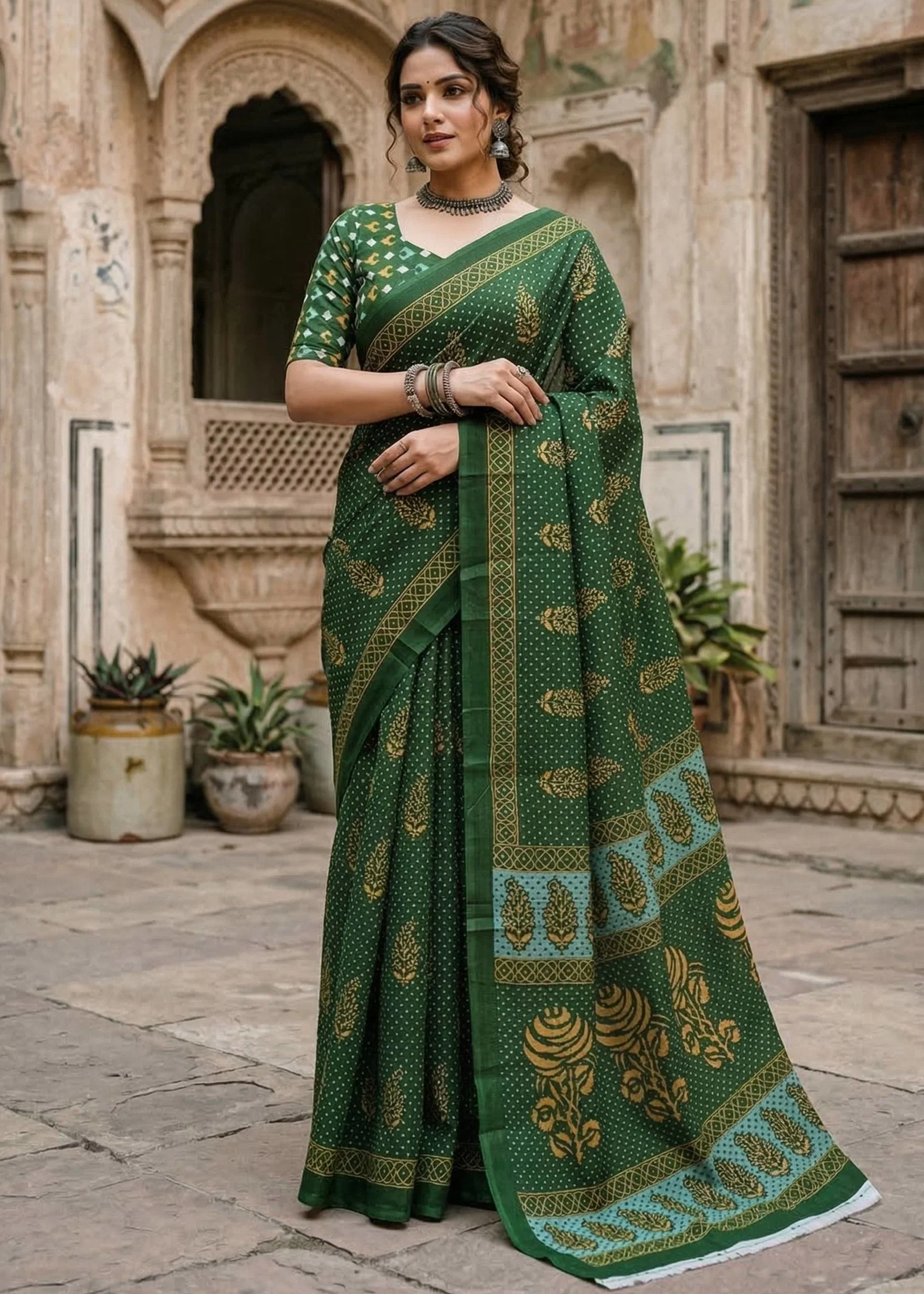 Sm yami 12 Mulmul Cotton Hand Block Printed Design Lunching Saree