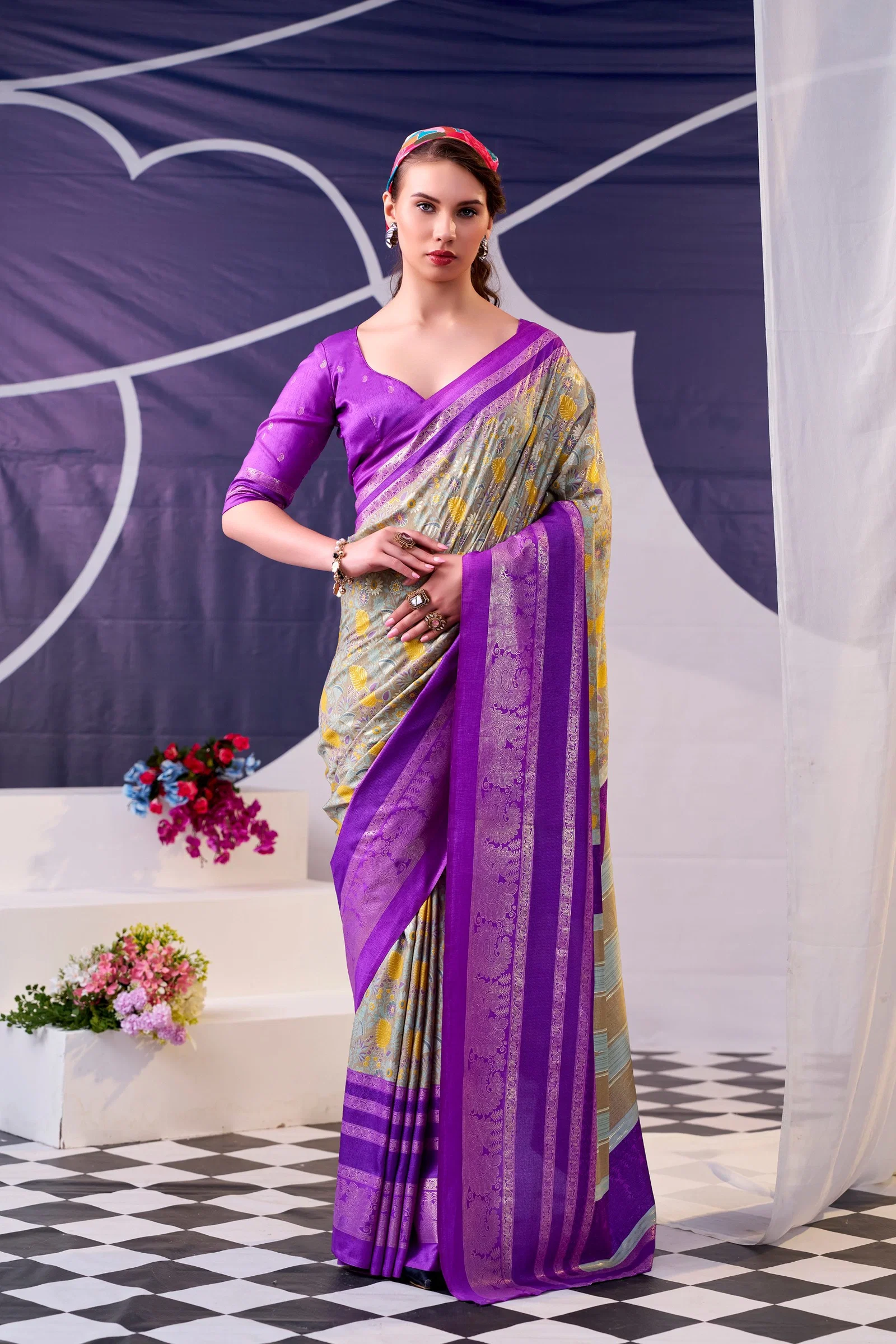 Lekha YF Tisha 02 Tasar Silk Floral Print with Foil Work Saree Collection