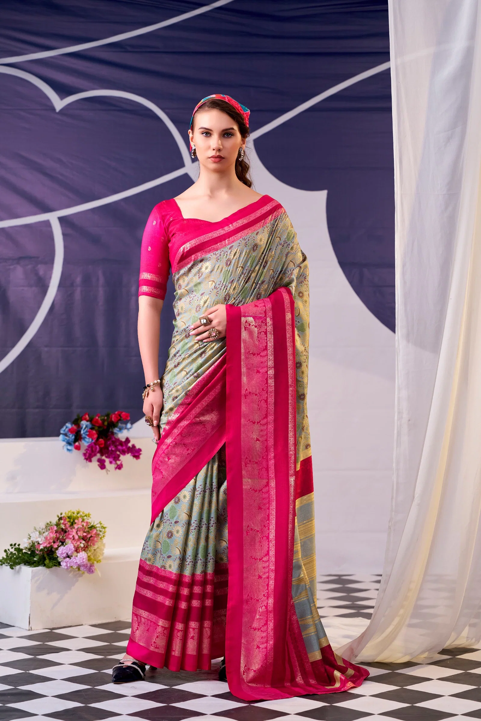 Lekha YF Tisha 02 Tasar Silk Floral Print with Foil Work Saree Collection