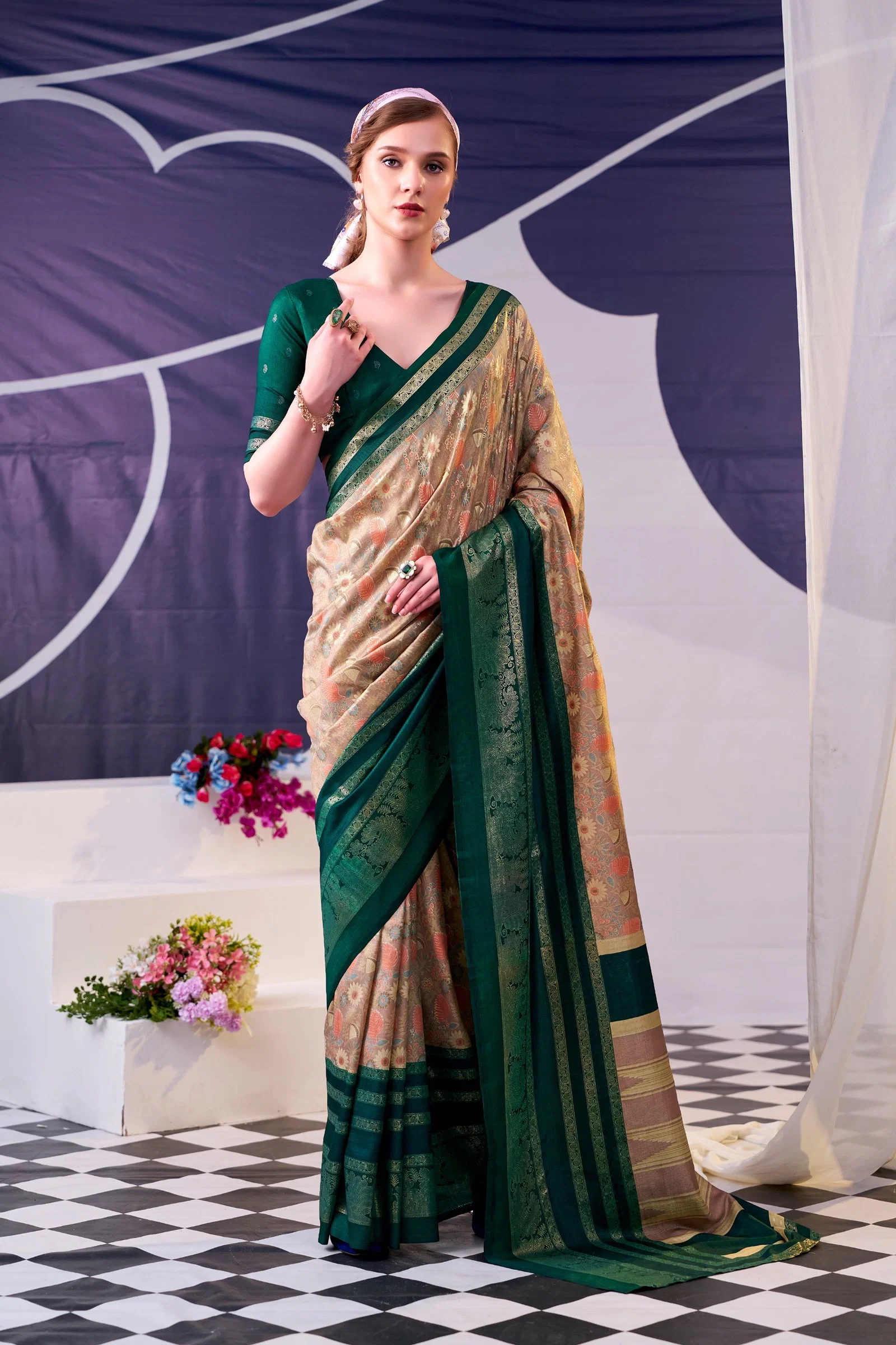Lekha YF Tisha 02 Tasar Silk Floral Print with Foil Work Saree Collection