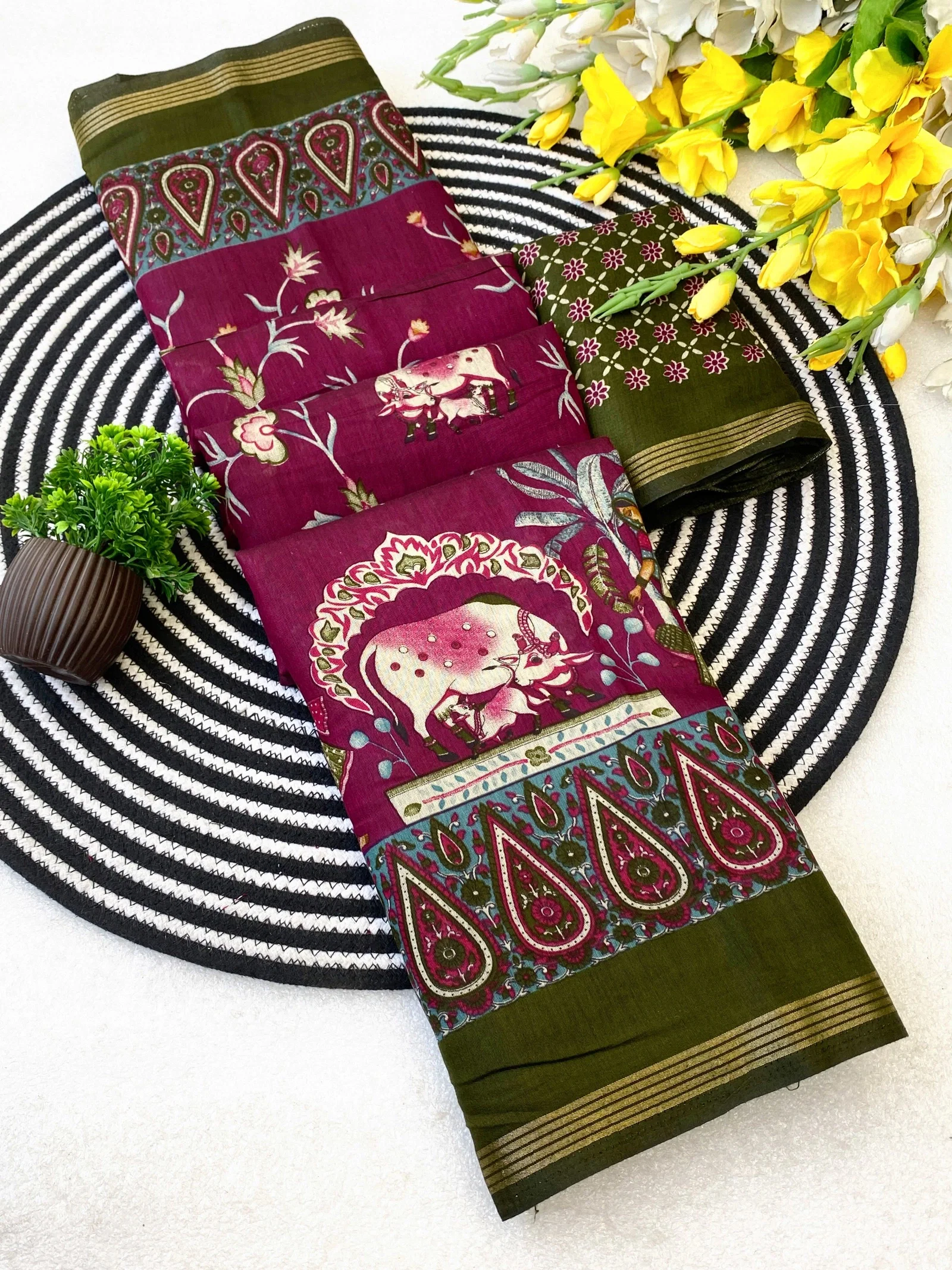 VLC MUL1010 Soft Mul Cotton Silk Ajarakh design and Pen Kalamkari Design Saree