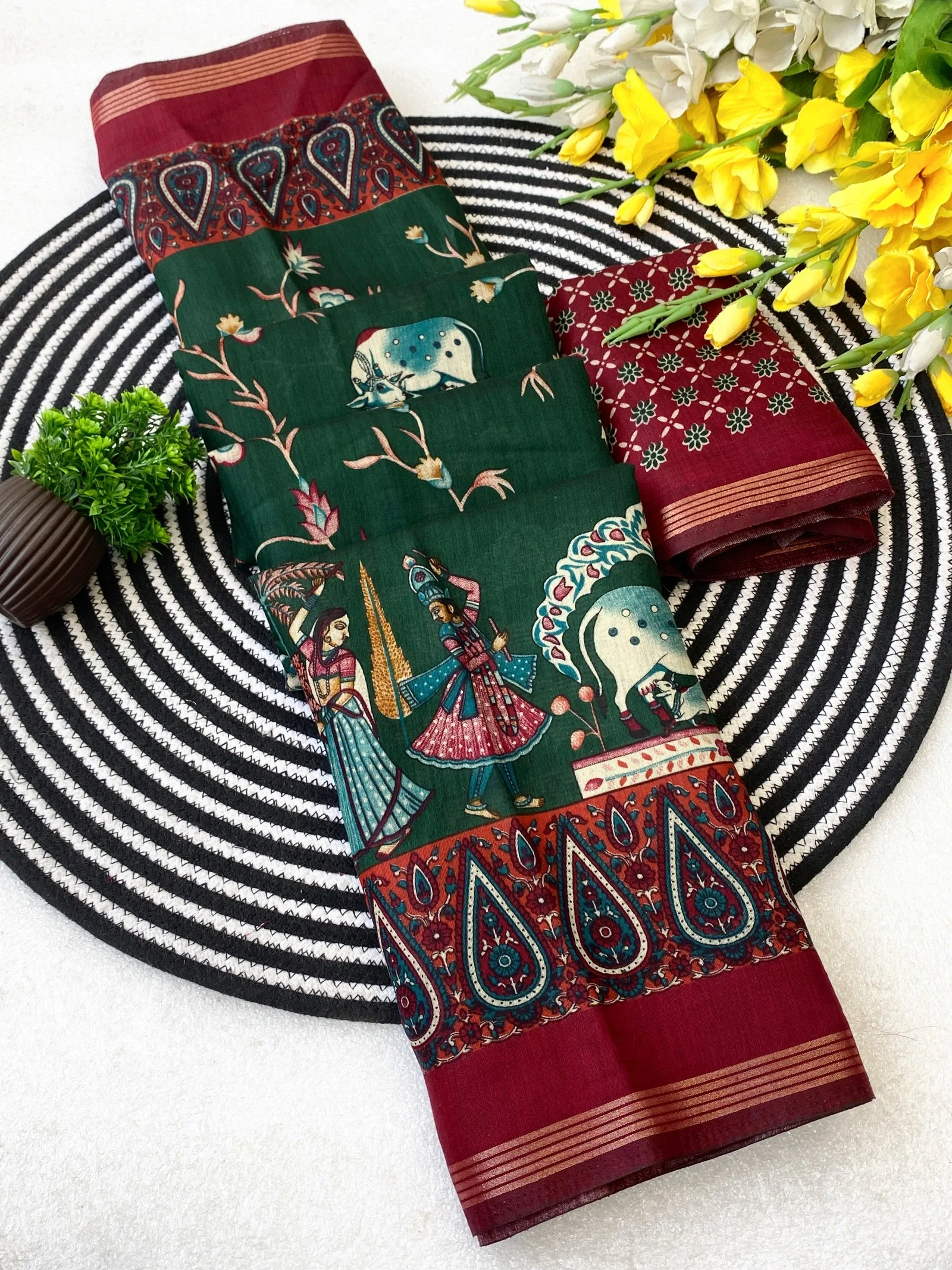 VLC MUL1010 Soft Mul Cotton Silk Ajarakh design and Pen Kalamkari Design Saree
