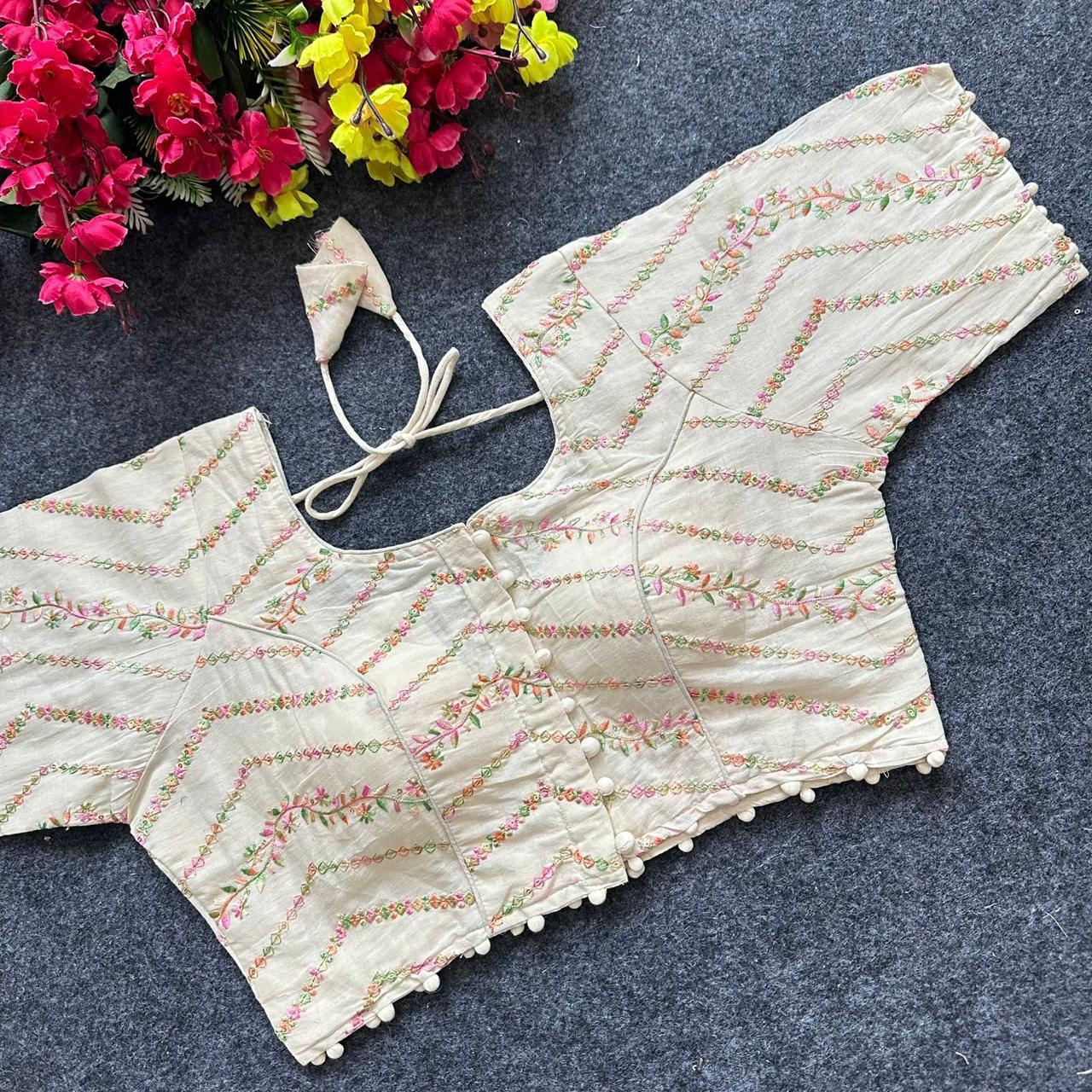 Lekha Pear Blouse 02 Diable Cambric Cotton Thread Sequence n Embroidery Work