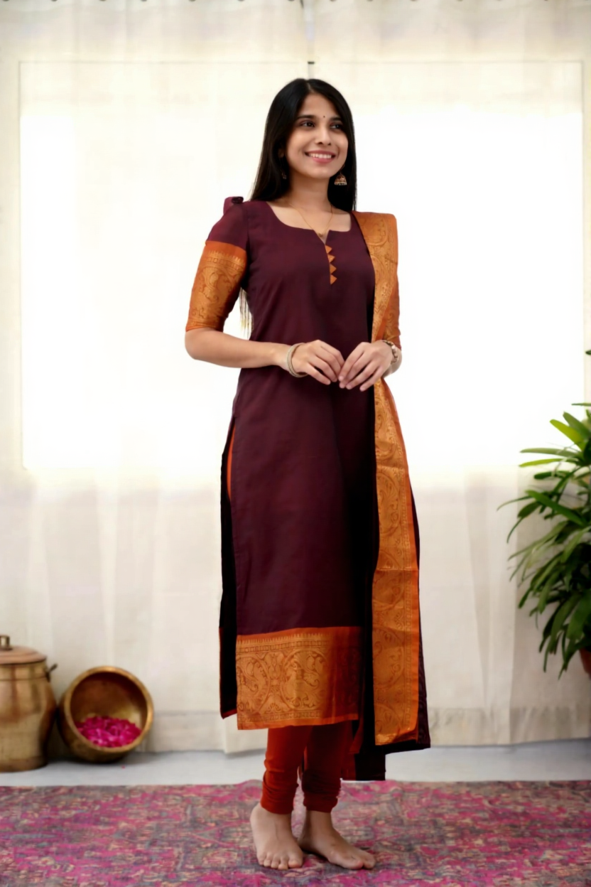Hiba Kayal Kanchi Cotton Festive Wear Kurti With Dupatta