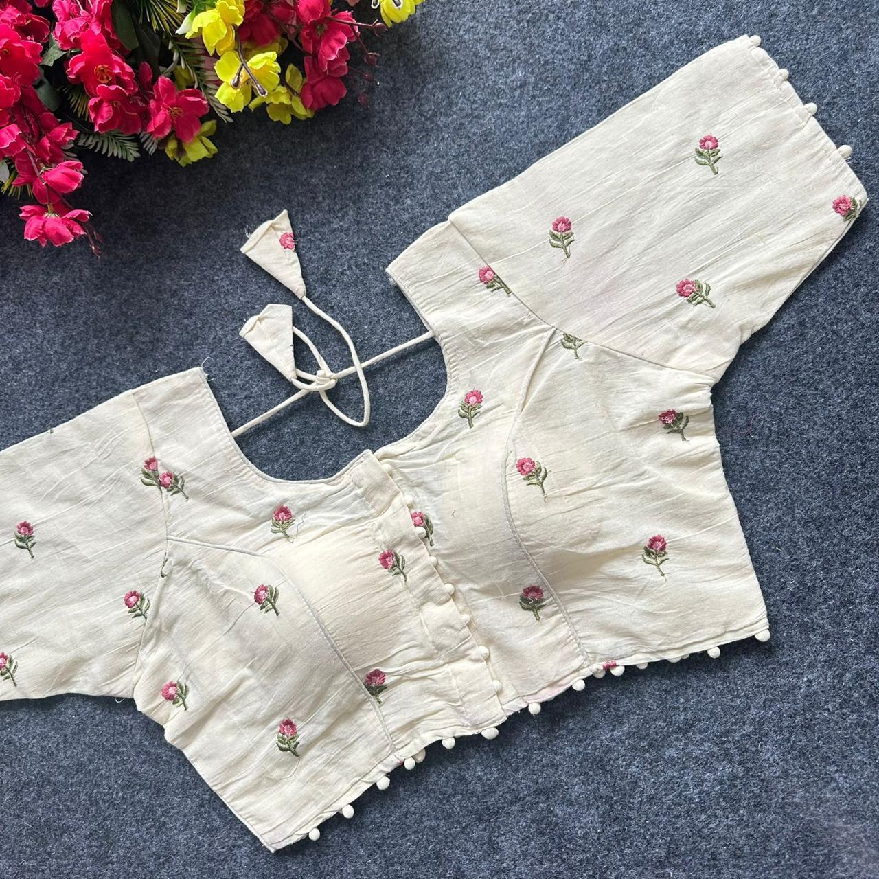Lekha Pear Blouse 01 Diable Camric Cotton Thread Sequence n Embroidery Work