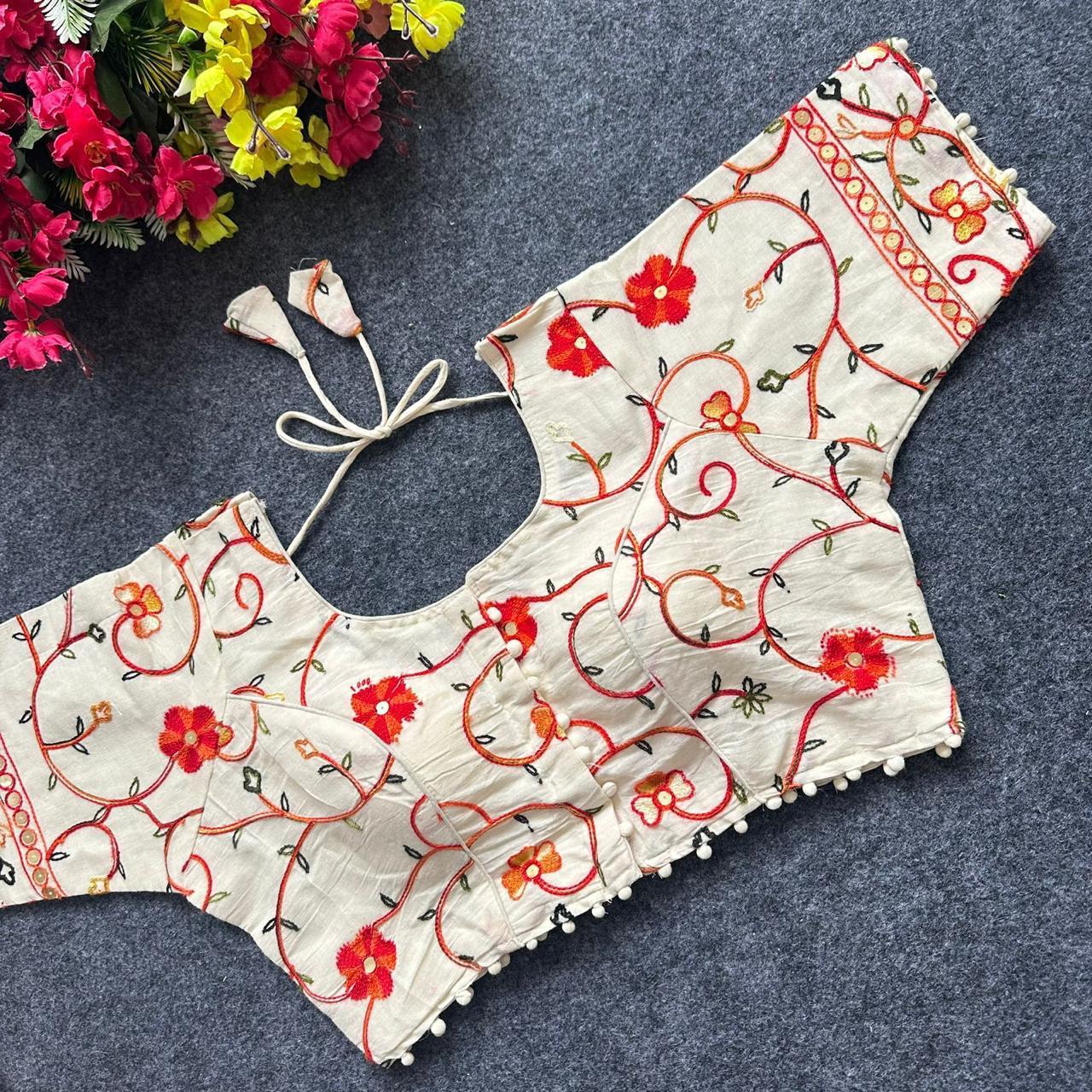 Lekha Pear Blouse 01 Diable Camric Cotton Thread Sequence n Embroidery Work