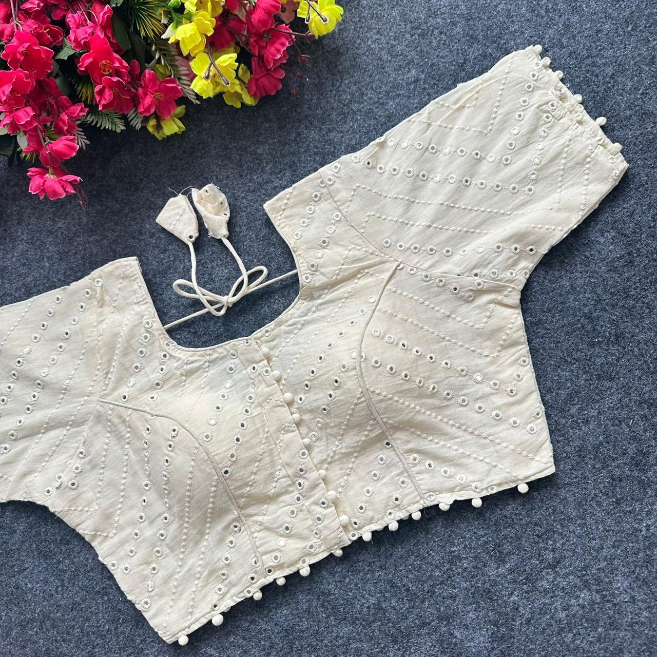 Lekha Pear Blouse 01 Diable Camric Cotton Thread Sequence n Embroidery Work