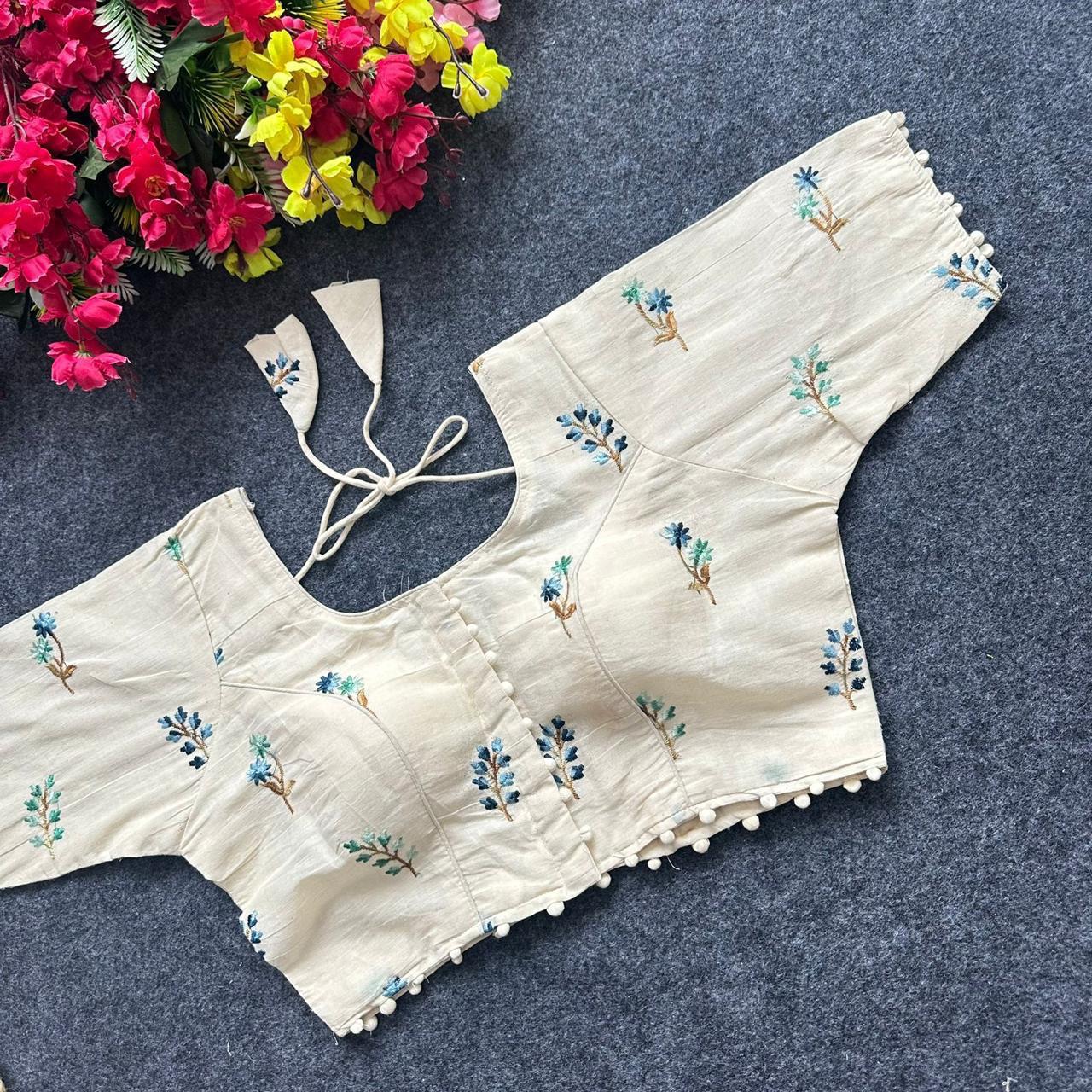 Lekha Pear Blouse 01 Diable Camric Cotton Thread Sequence n Embroidery Work