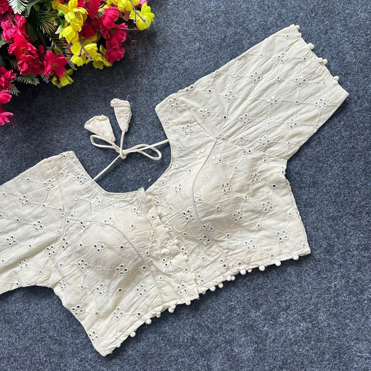 Lekha Pear Blouse 01 Diable Camric Cotton Thread Sequence n Embroidery Work