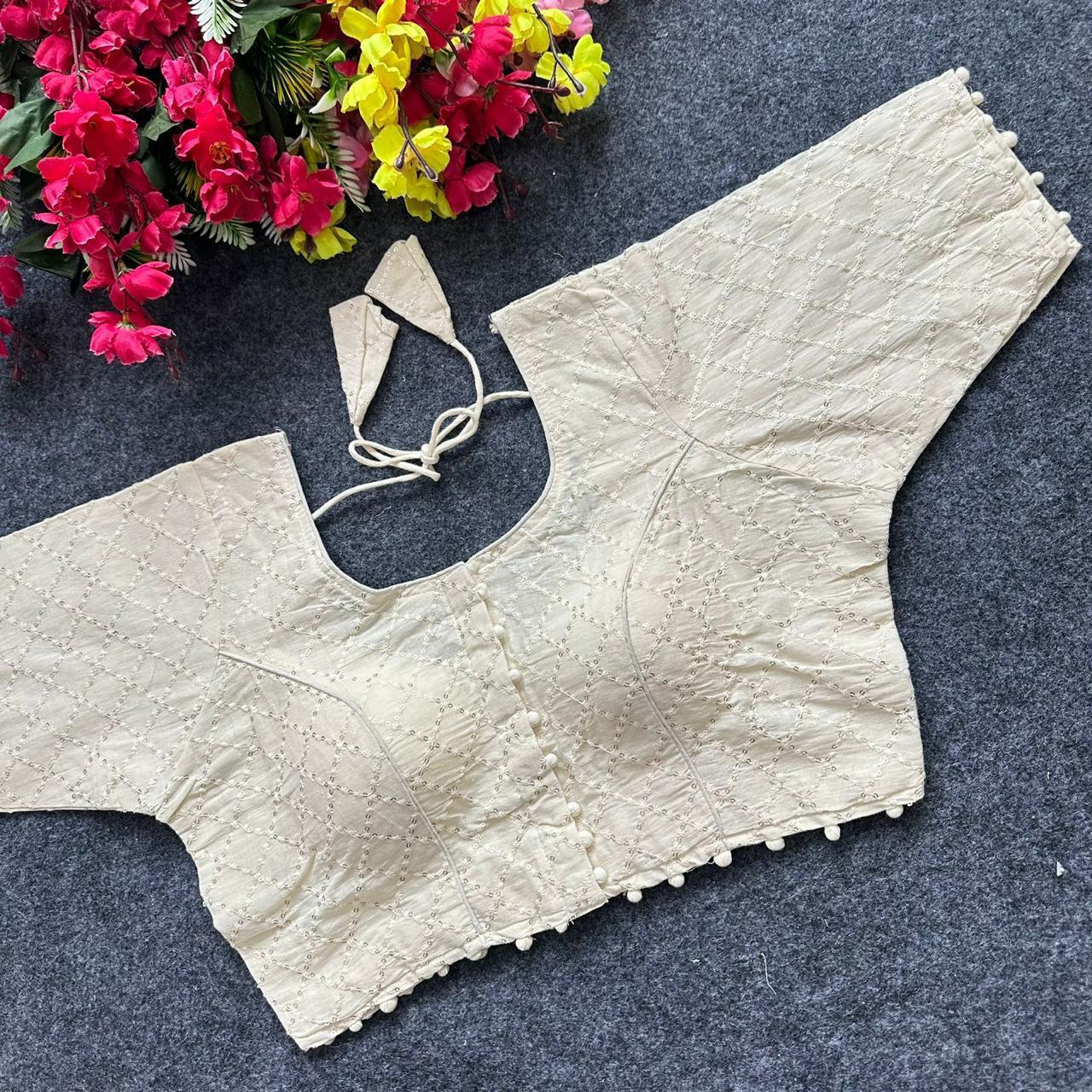 Lekha Pear Blouse 01 Diable Camric Cotton Thread Sequence n Embroidery Work