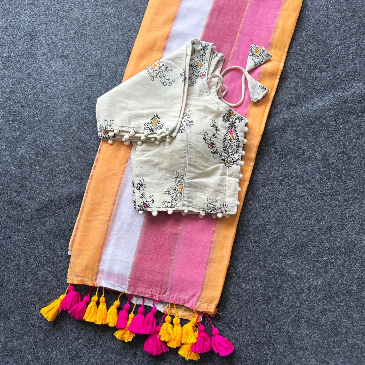 Lekha Pear Blouse Hk37 Diable Camric Cotton Thread Sequence n Embroidery Work