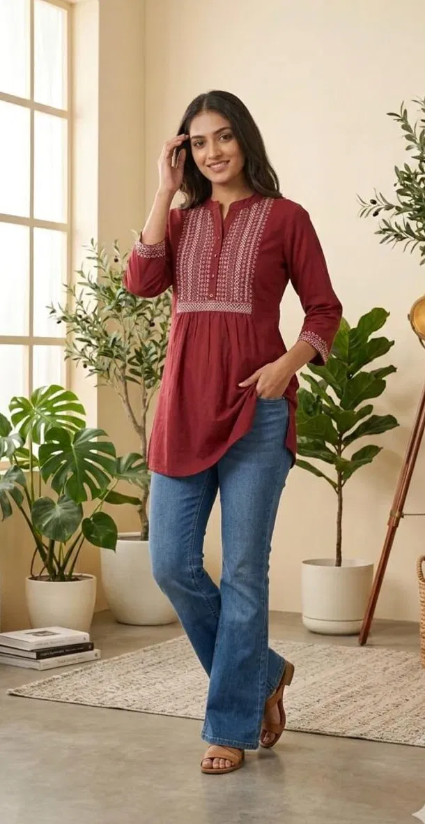 Naisha K 789 Cotton Flex Embroidered Short Top Collection