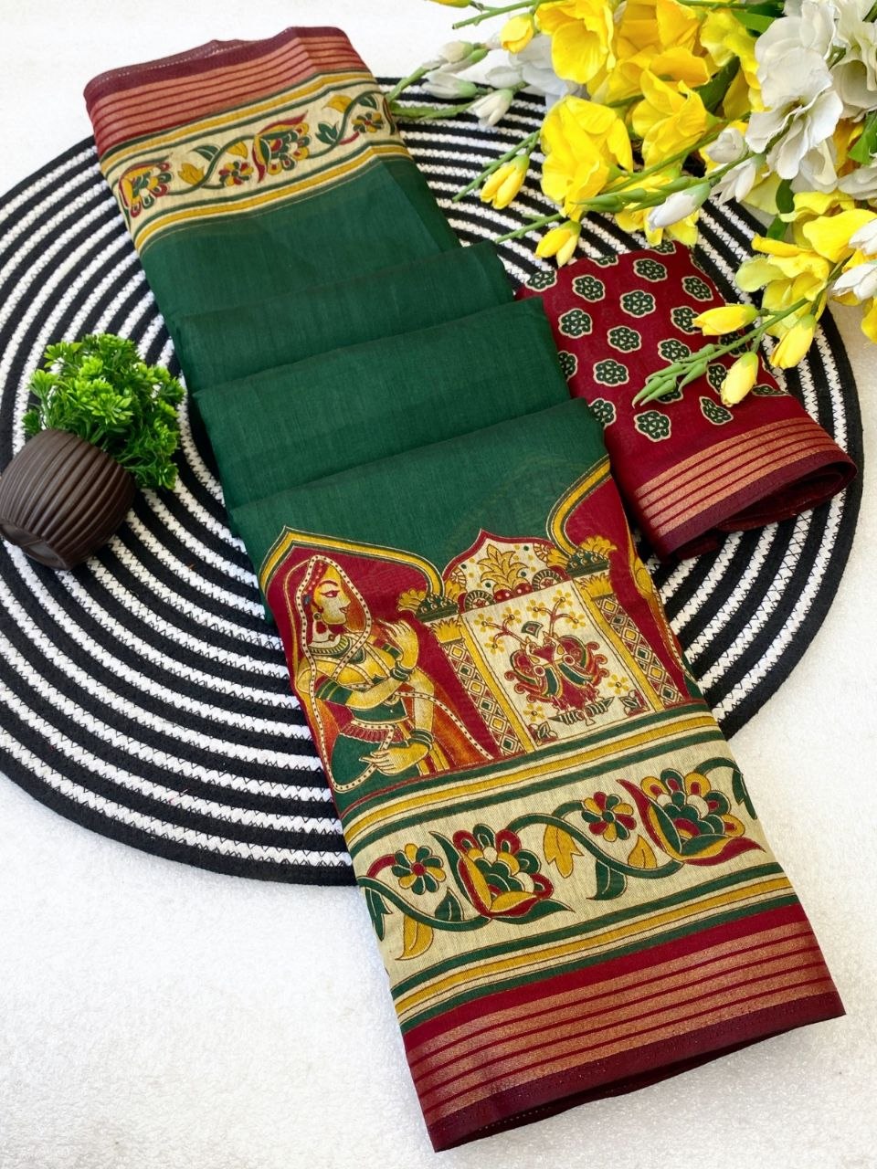 VLC MUL1012 Soft Mul Cotton Silk Ajarakh design and Pen Kalamkari Design Saree