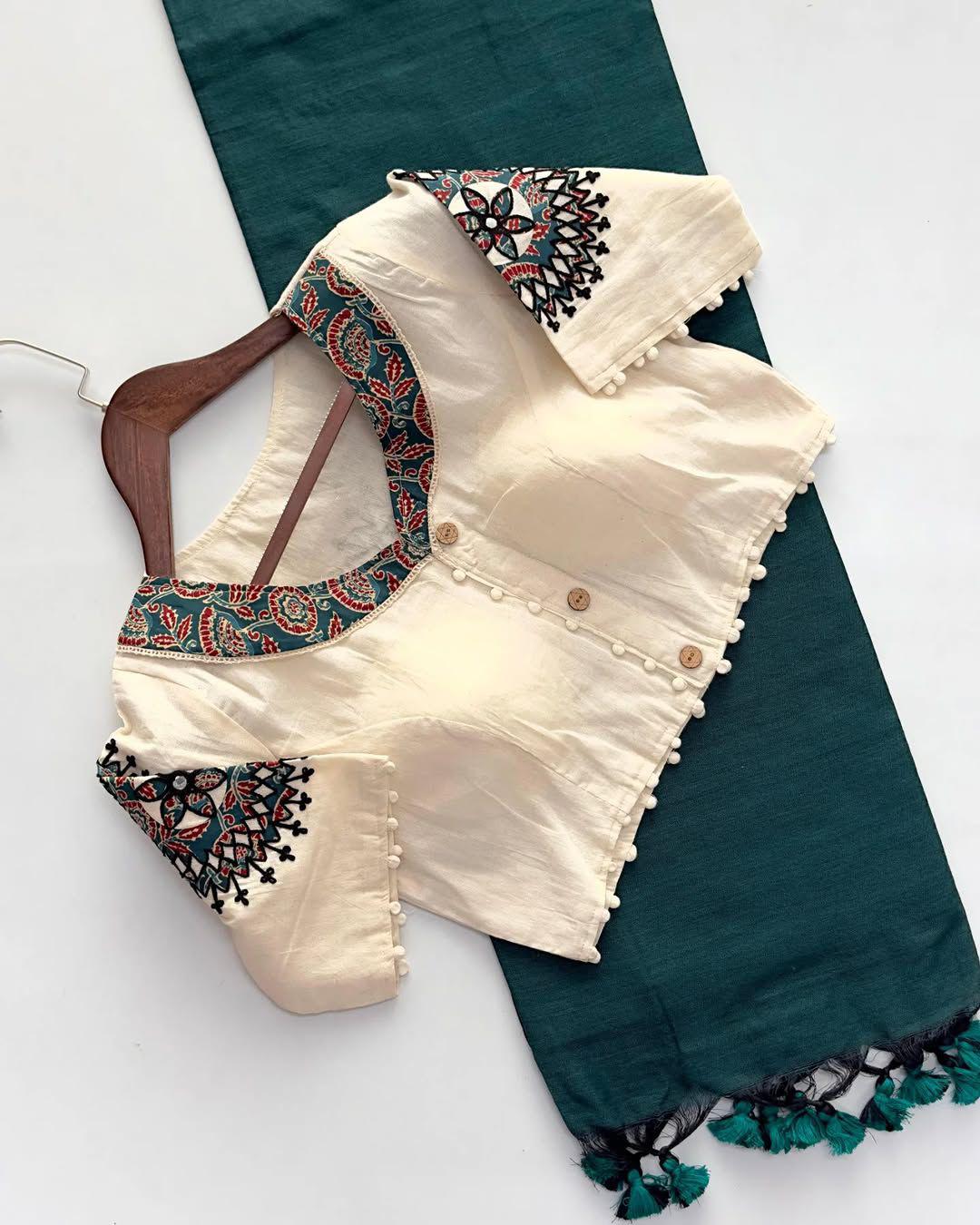 Lekha Pear Blouse Hk6 Khadi cotton Apllic Blouse Saree Collection