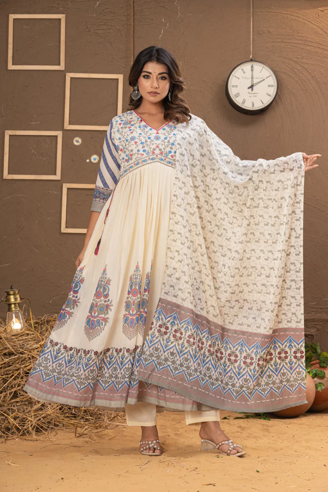 Naisha K 793 Cotton Mal Printed Anarkali Pattern Kurti With Bottom Dupatta
