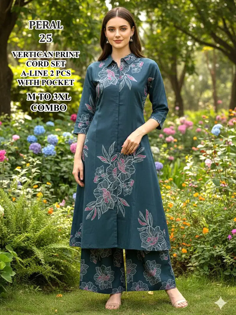 De Pearl Vertican Flower Printed Fancy Kurti With Bottom Collection