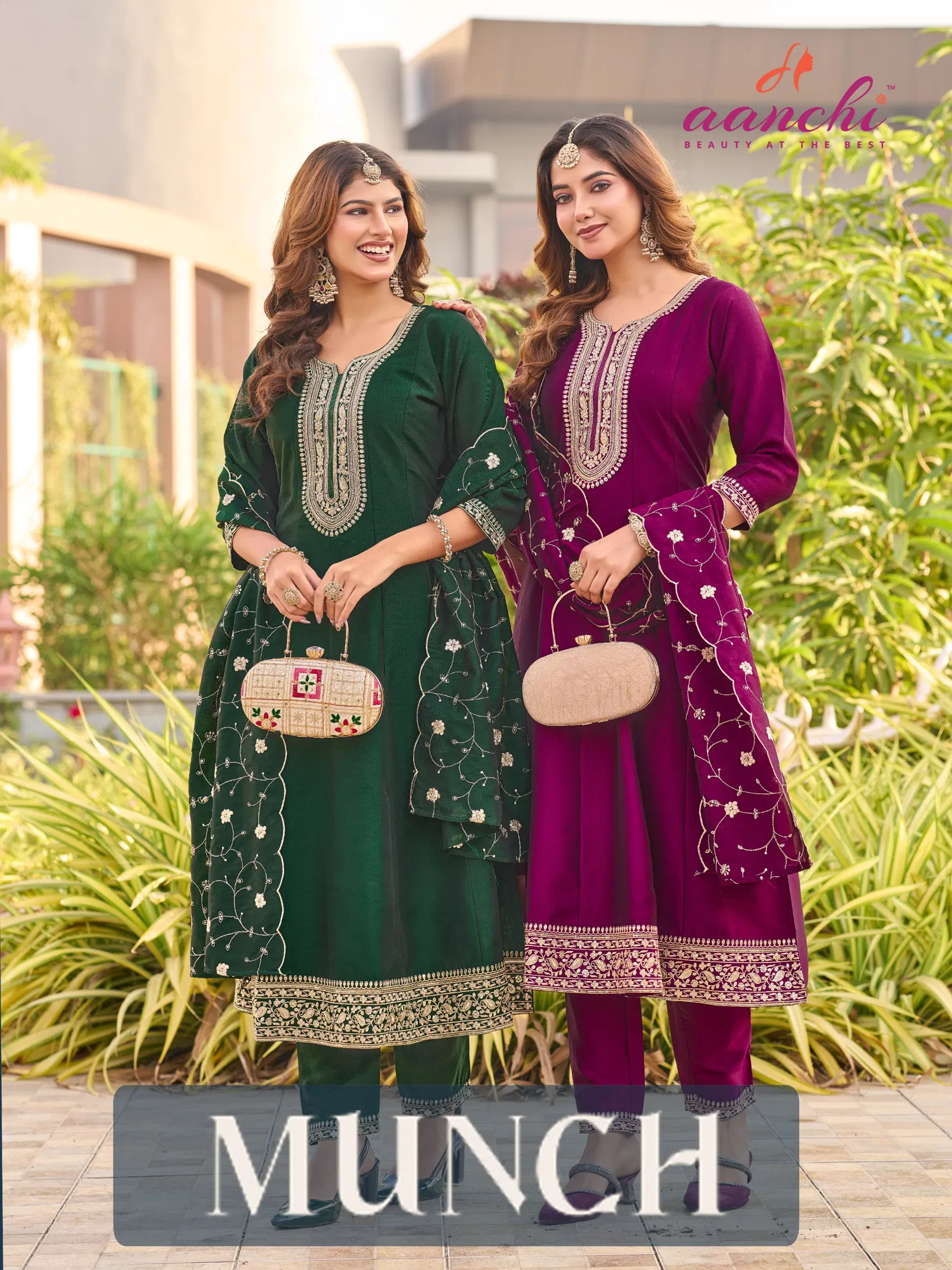 Aanchi Munch Crystal Silk Embroidery Worked Kurti With Bottom Dupatta