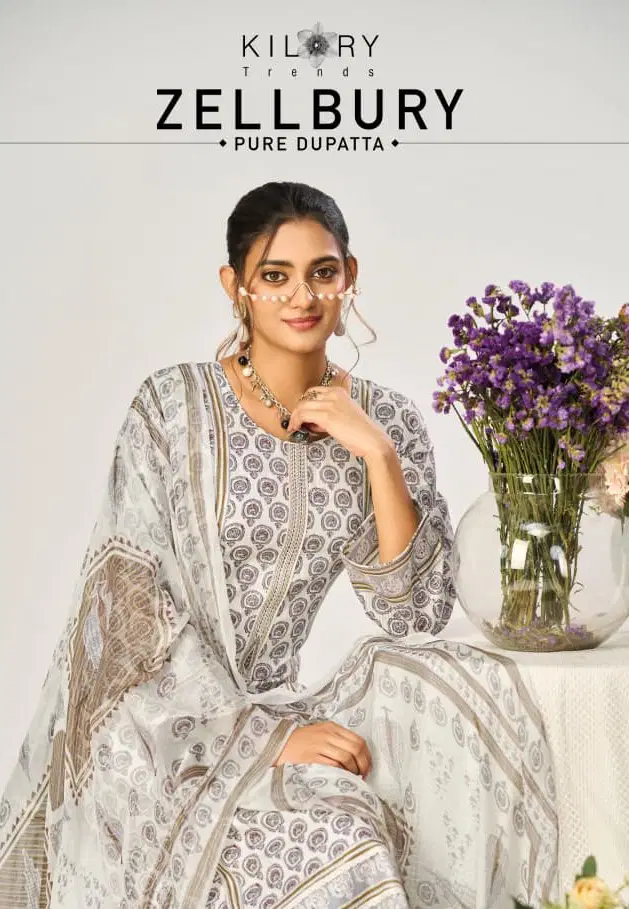 Kilory Zellbury Lawn Cotton With Self Weaving Worked Salwar Kameez