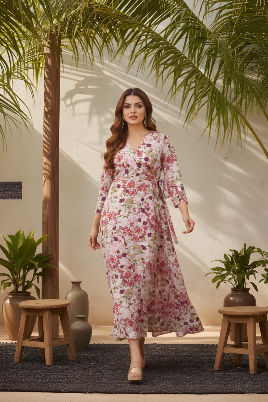 Vaaz 03 Fancy Georgette Pink Floral Printed dress